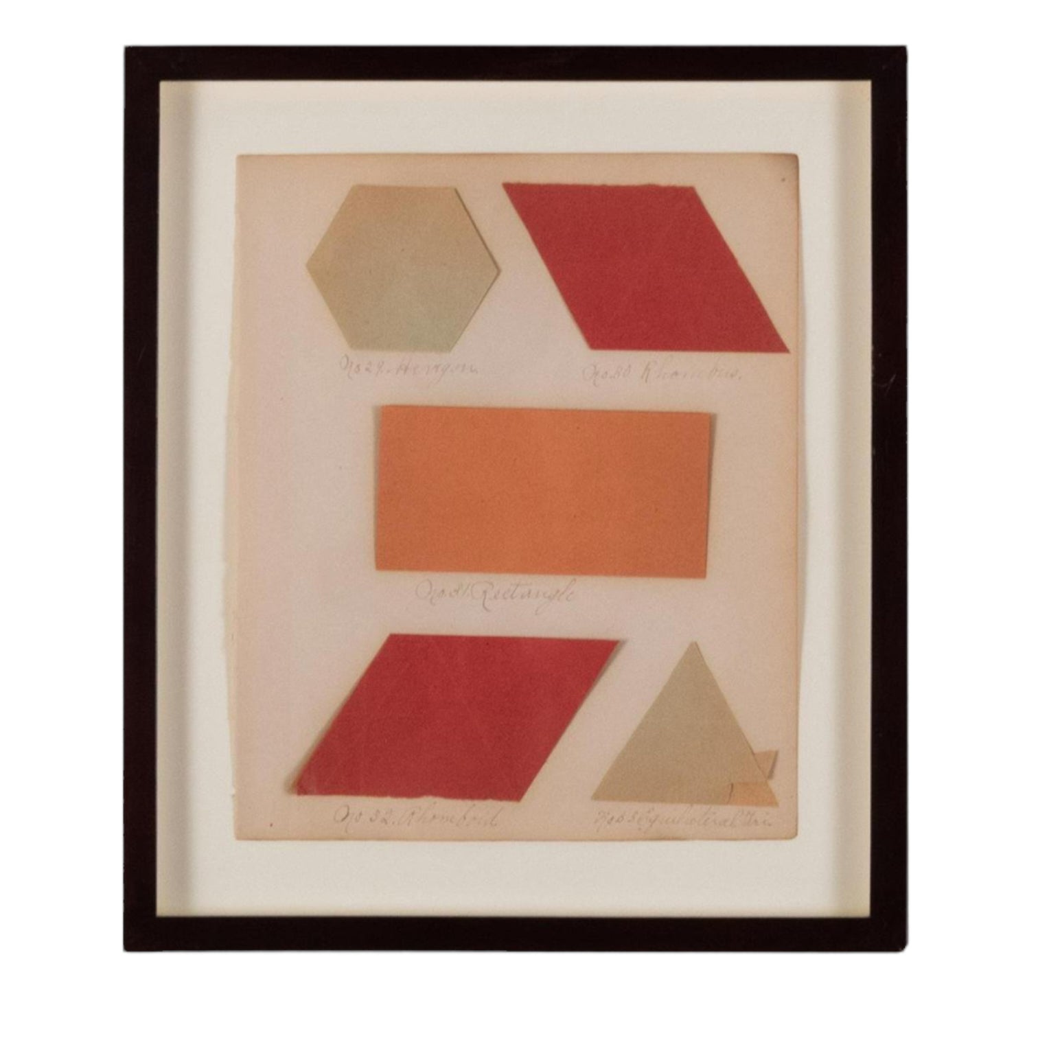Collection of Fourteen Framed Vintage Construction Paper Shape Studies