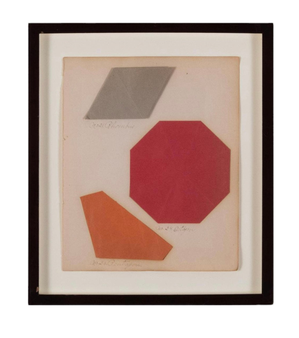 Collection of Fourteen Framed Vintage Construction Paper Shape Studies