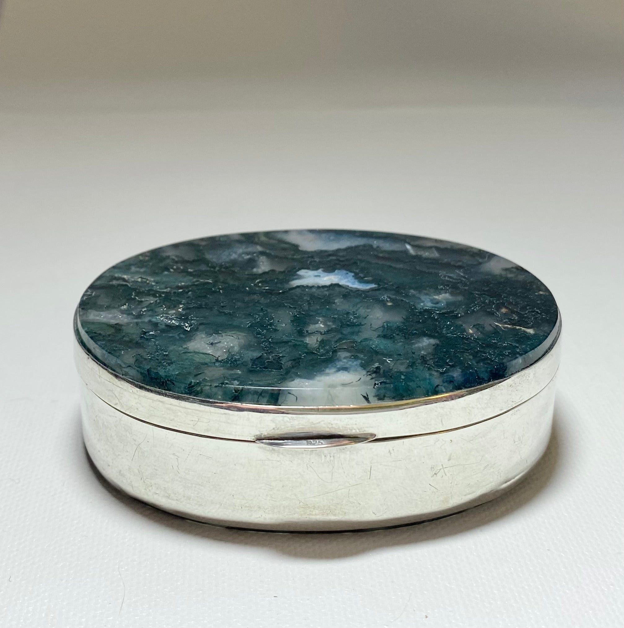 Sterling Silver and Moss Agate Snuff Box