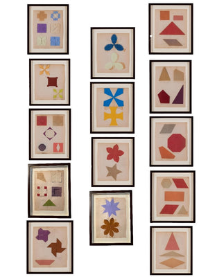 Collection of Fourteen Framed Vintage Construction Paper Shape Studies