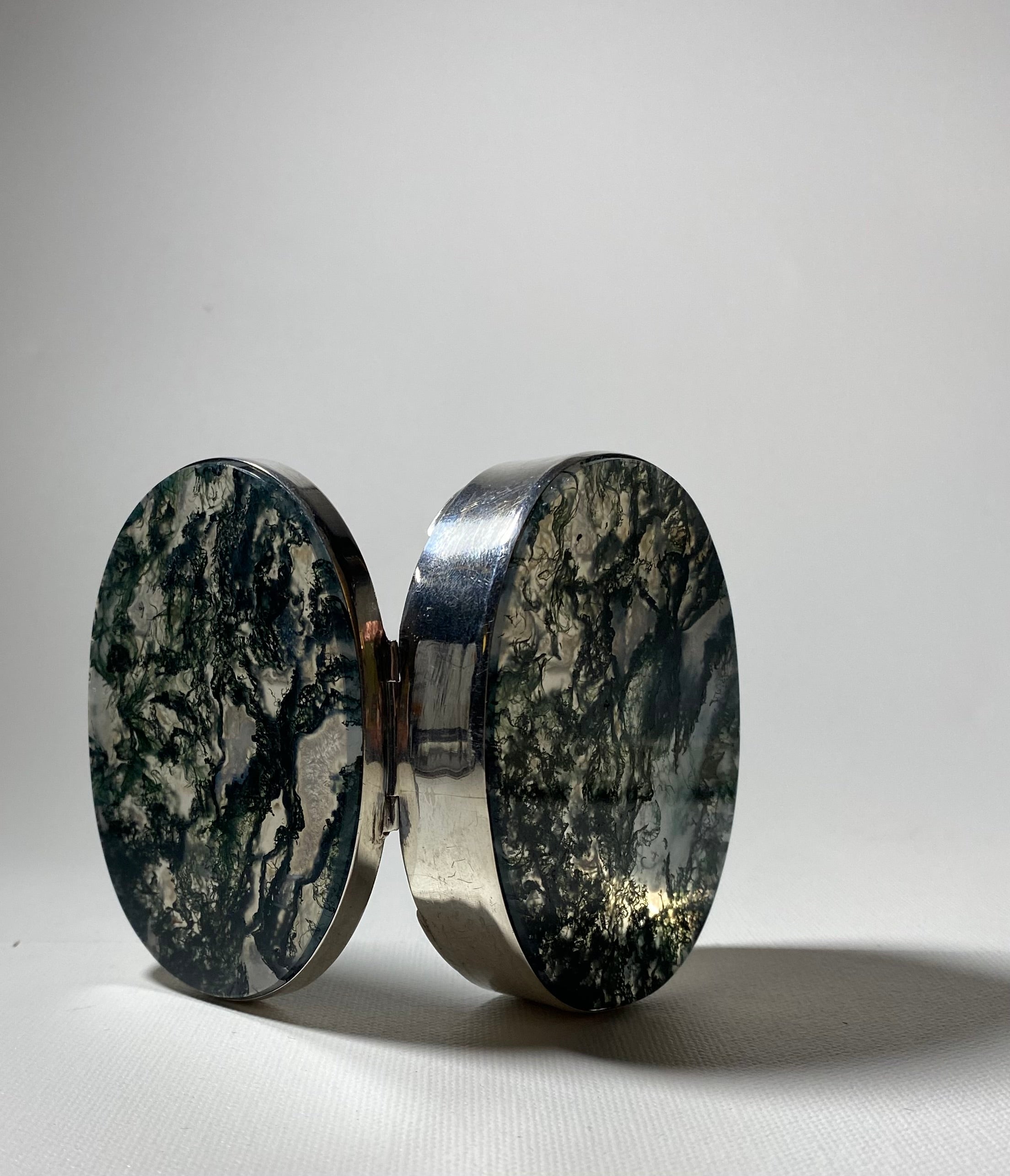 Sterling Silver and Moss Agate Snuff Box