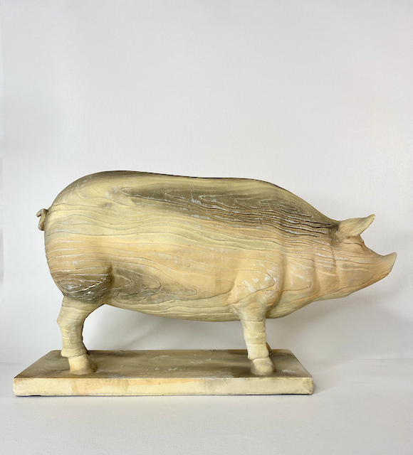 Faux Bois Cast Porcine Figure