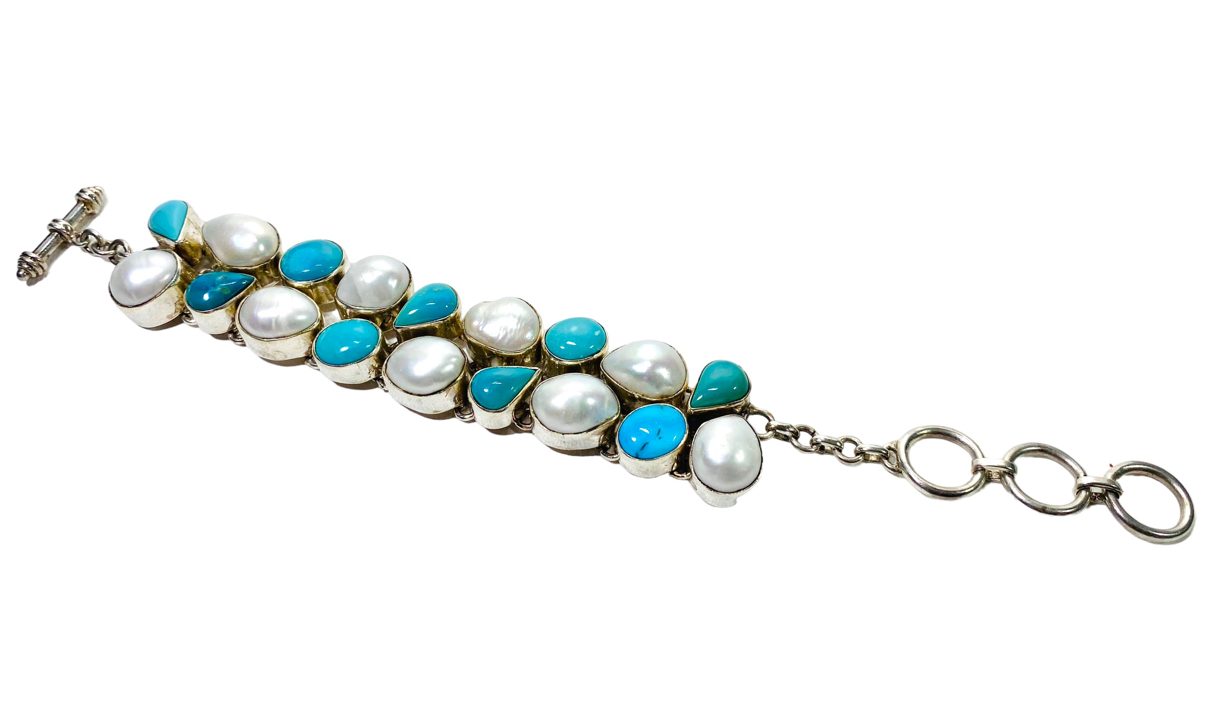 Sterling Silver Turquoise and Pearl Bracelet