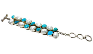 Sterling Silver Turquoise and Pearl Bracelet
