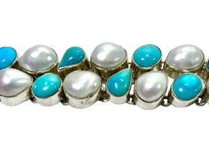 Sterling Silver Turquoise and Pearl Bracelet