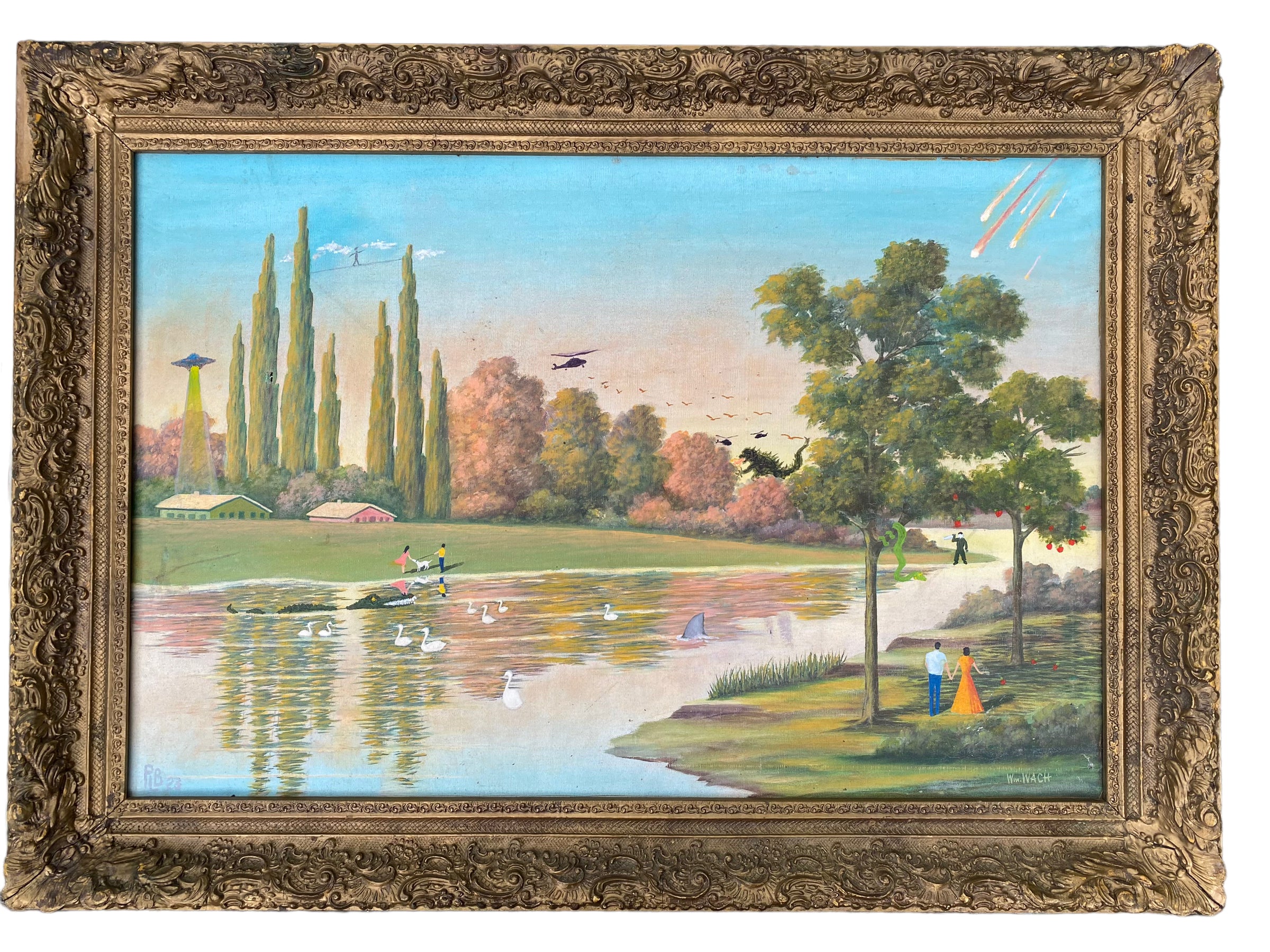 Peaceful Valley Oil Painting in Giltwood Frame