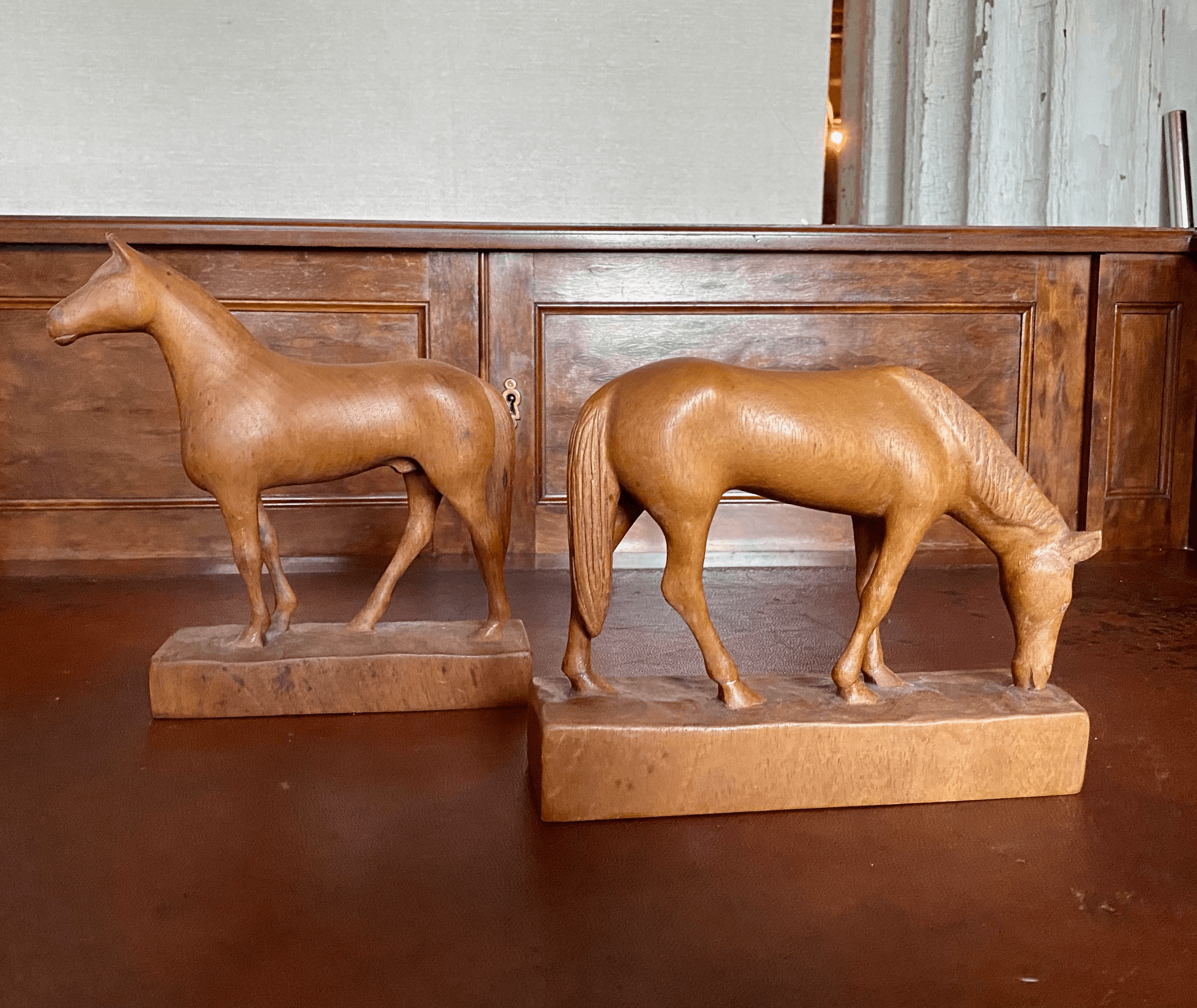A Fine Pair of Antique Hand-carved Horses - Tuxedo Park Junk Shop
