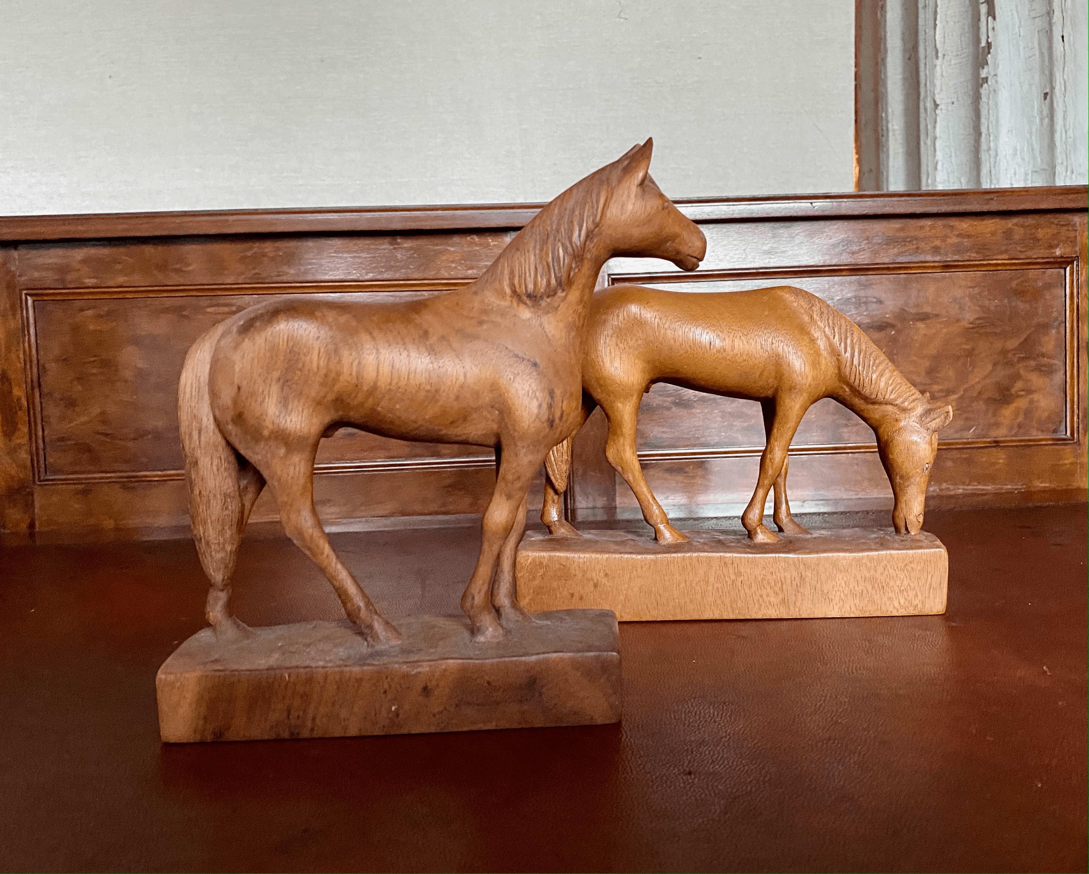 A Fine Pair of Antique Hand-carved Horses - Tuxedo Park Junk Shop