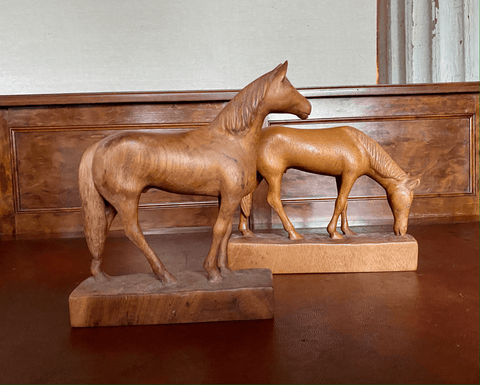 A Fine Pair of Antique Hand-carved Horses - Tuxedo Park Junk Shop