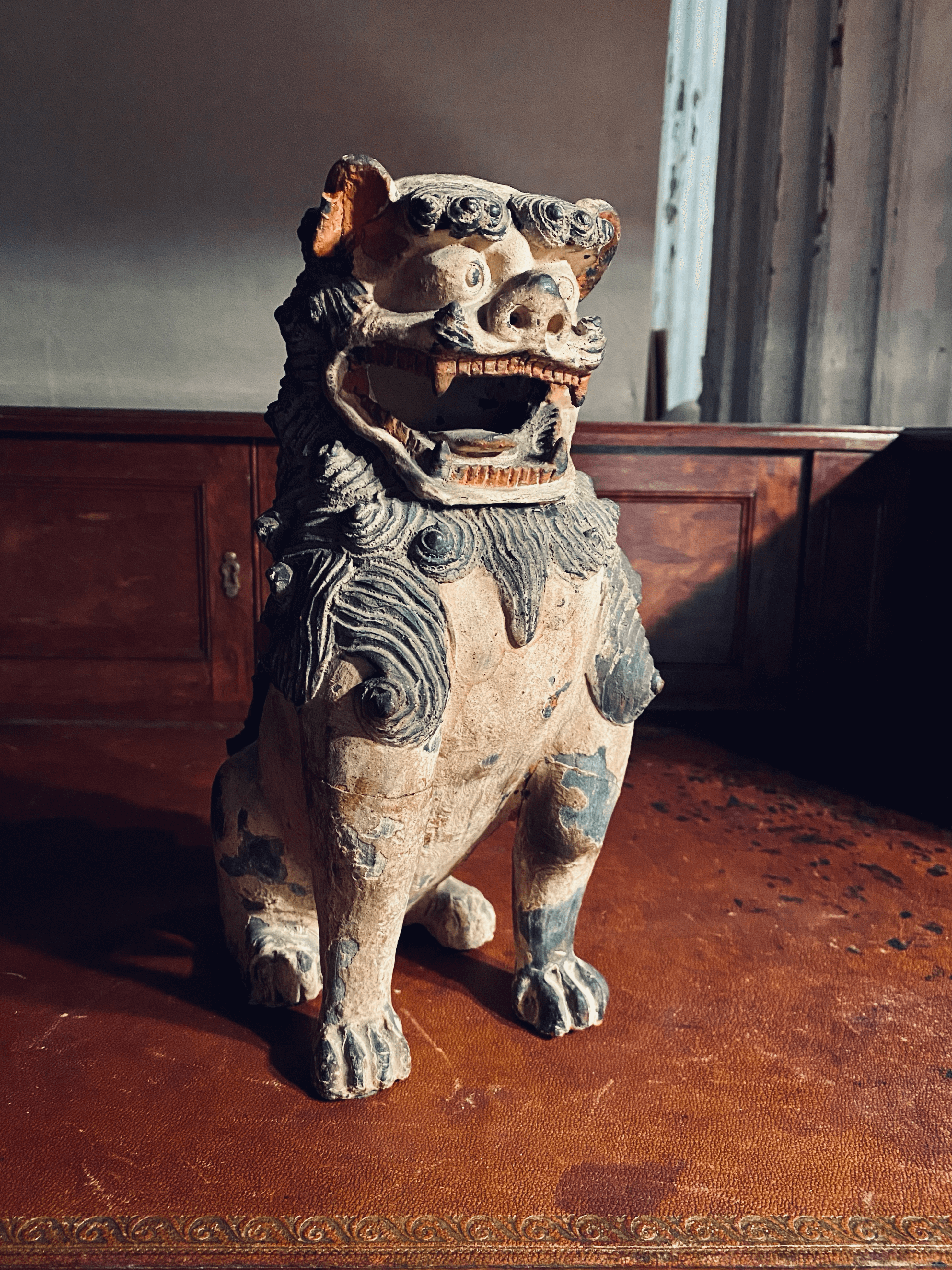 Japanese Polychrome Carved Wood Shishi Lion