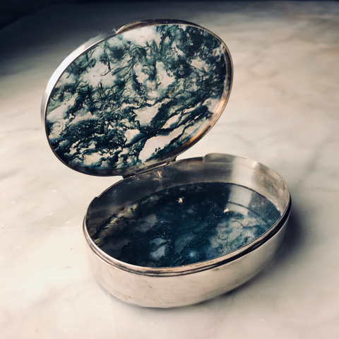 Sterling Silver and Moss Agate Snuff Box