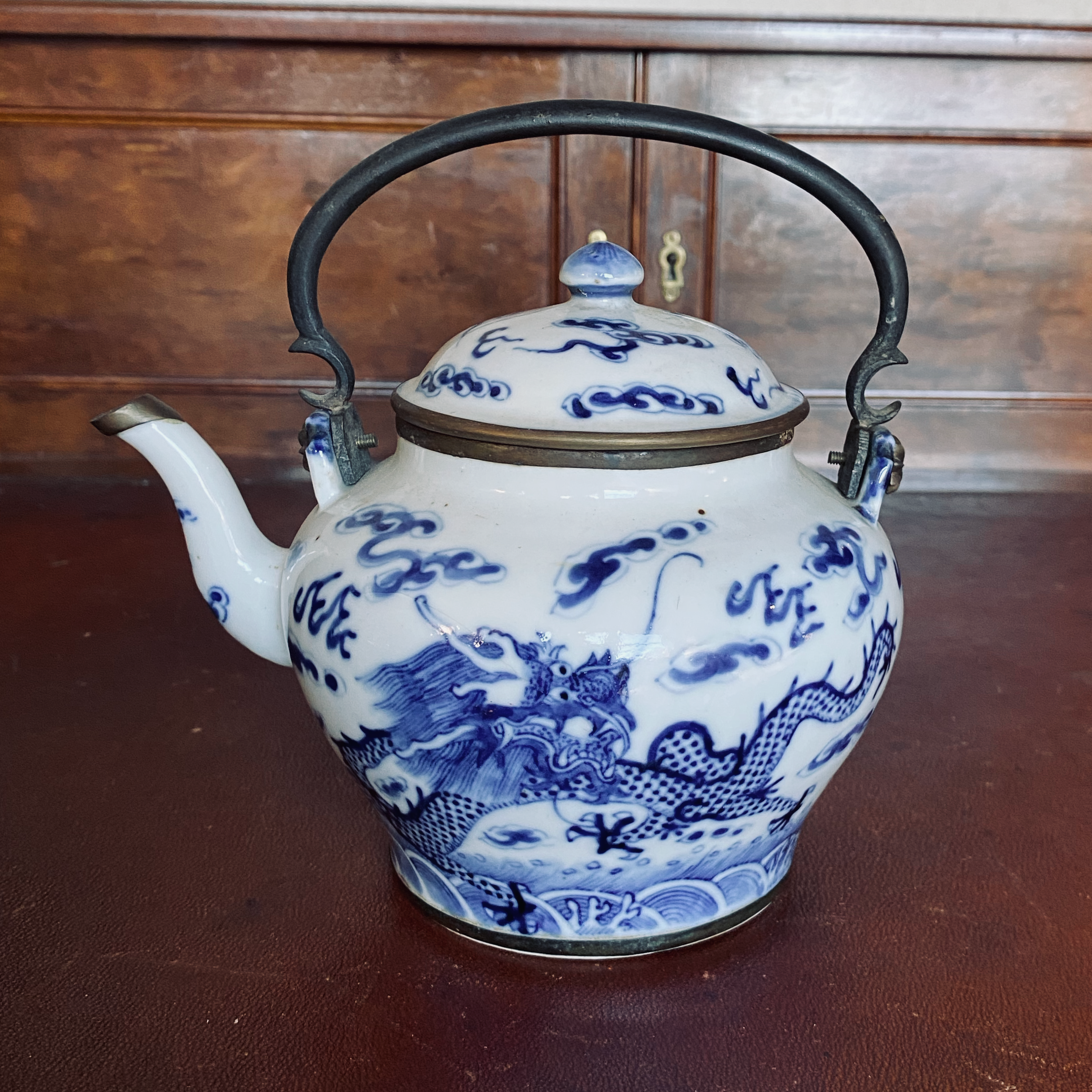 Blue and White Porcelain Dragons Teapot