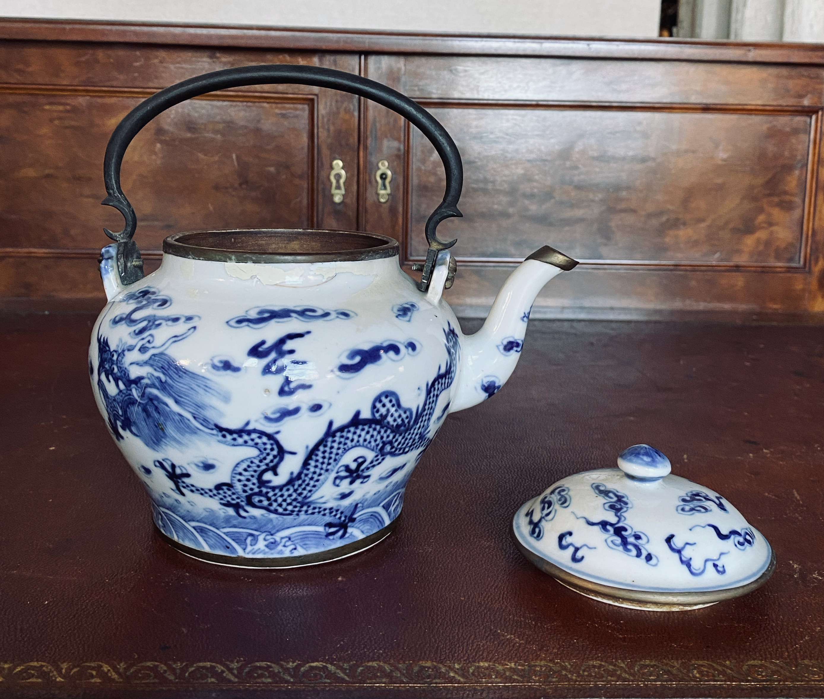 Blue and White Porcelain Dragons Teapot