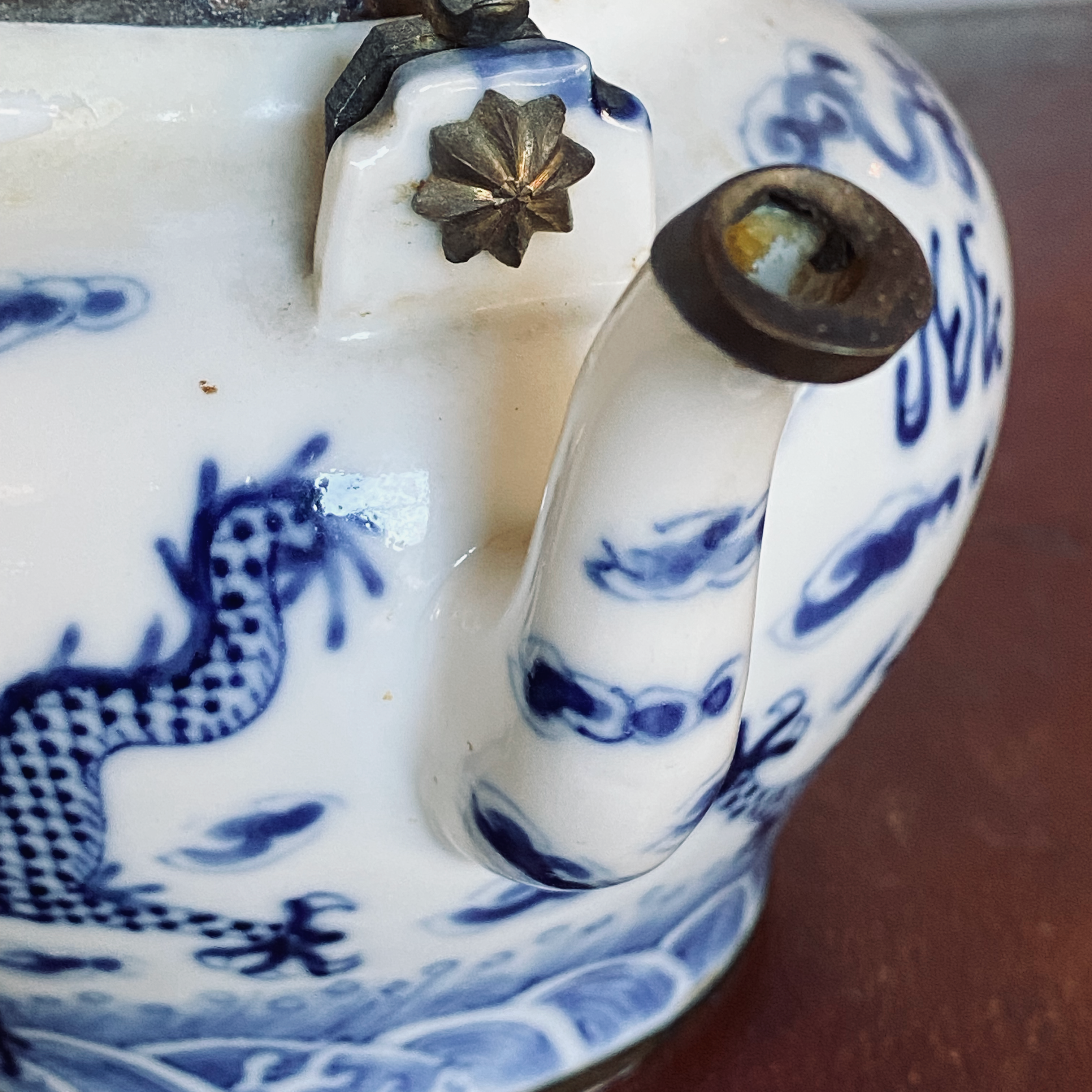 Blue and White Porcelain Dragons Teapot
