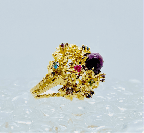 Vintage Ruby Cabochon Cocktail Ring