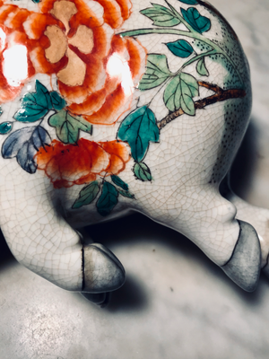 Porcelain Hand Painted Pig in Repose