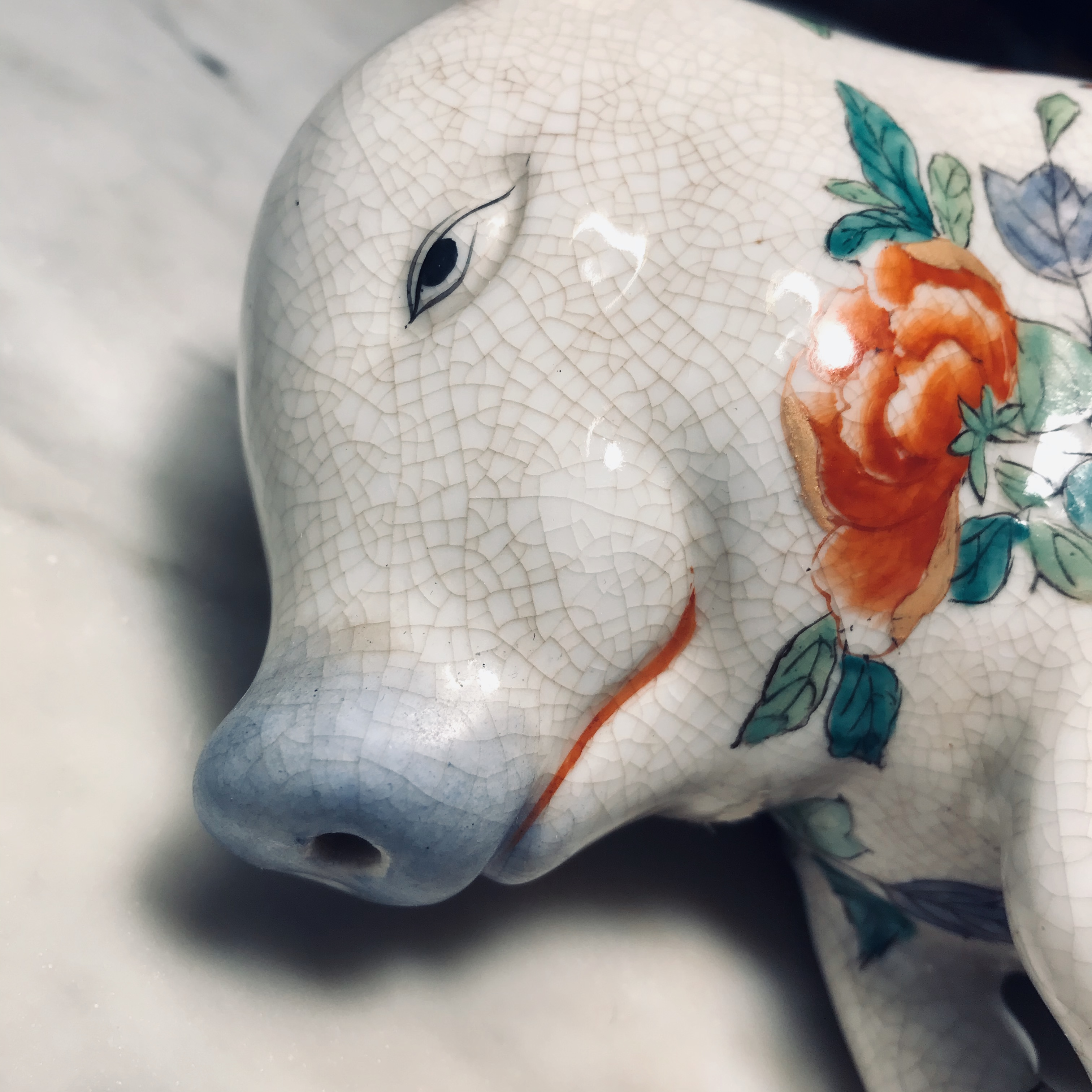 Porcelain Hand Painted Pig in Repose