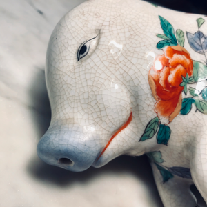 Porcelain Hand Painted Pig in Repose