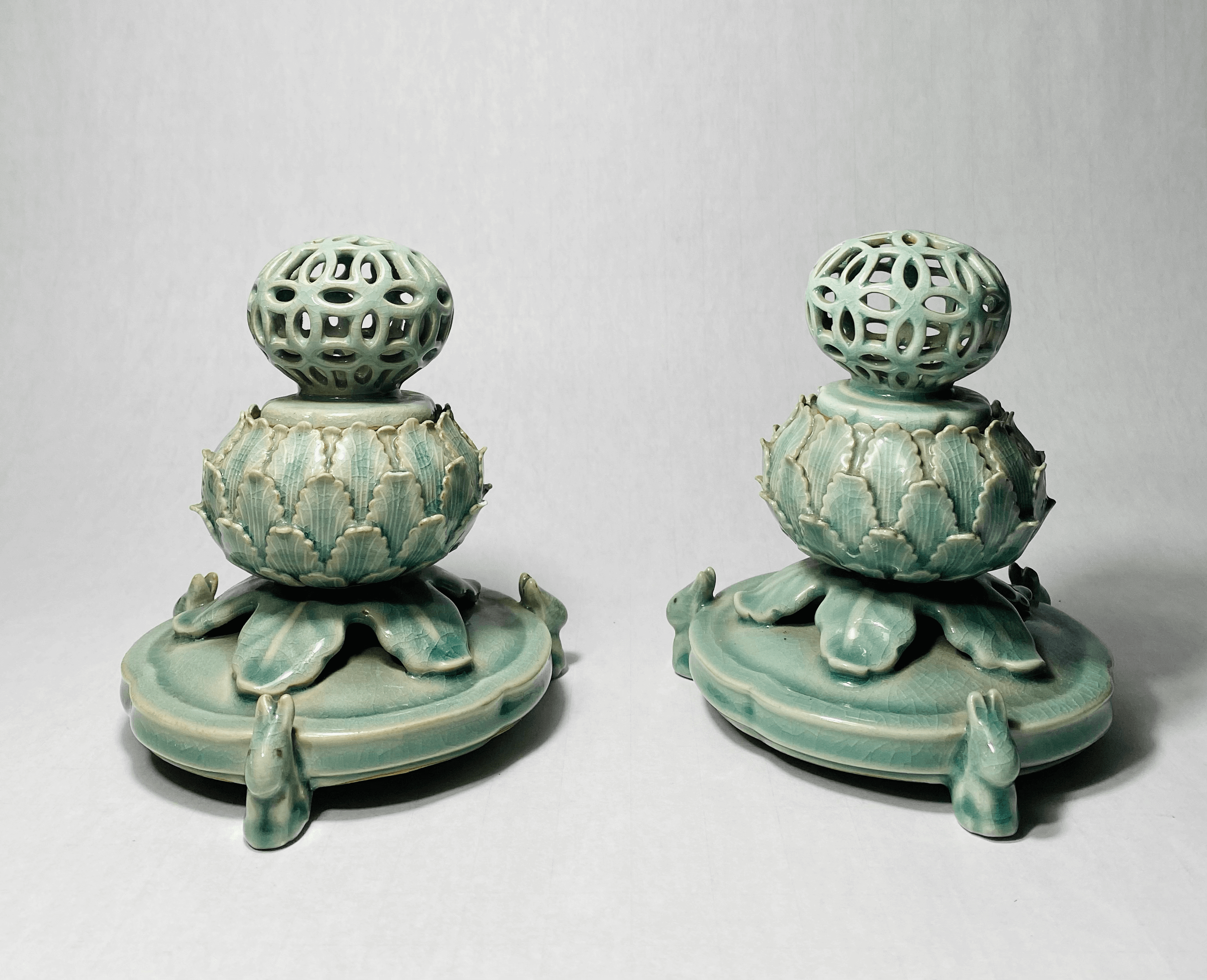Antique Korean Celadon Reticulated Censers
