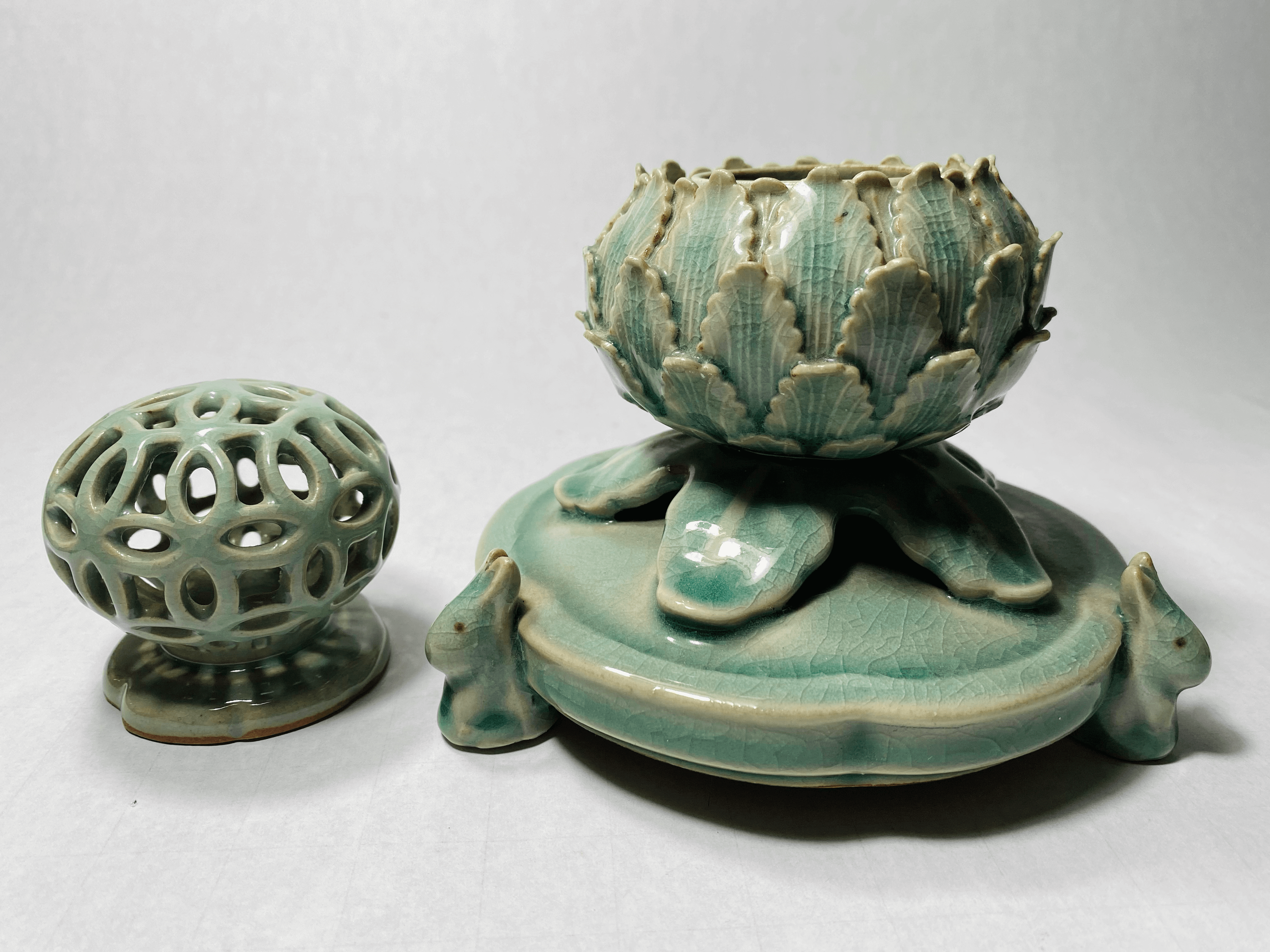 Antique Korean Celadon Reticulated Censers