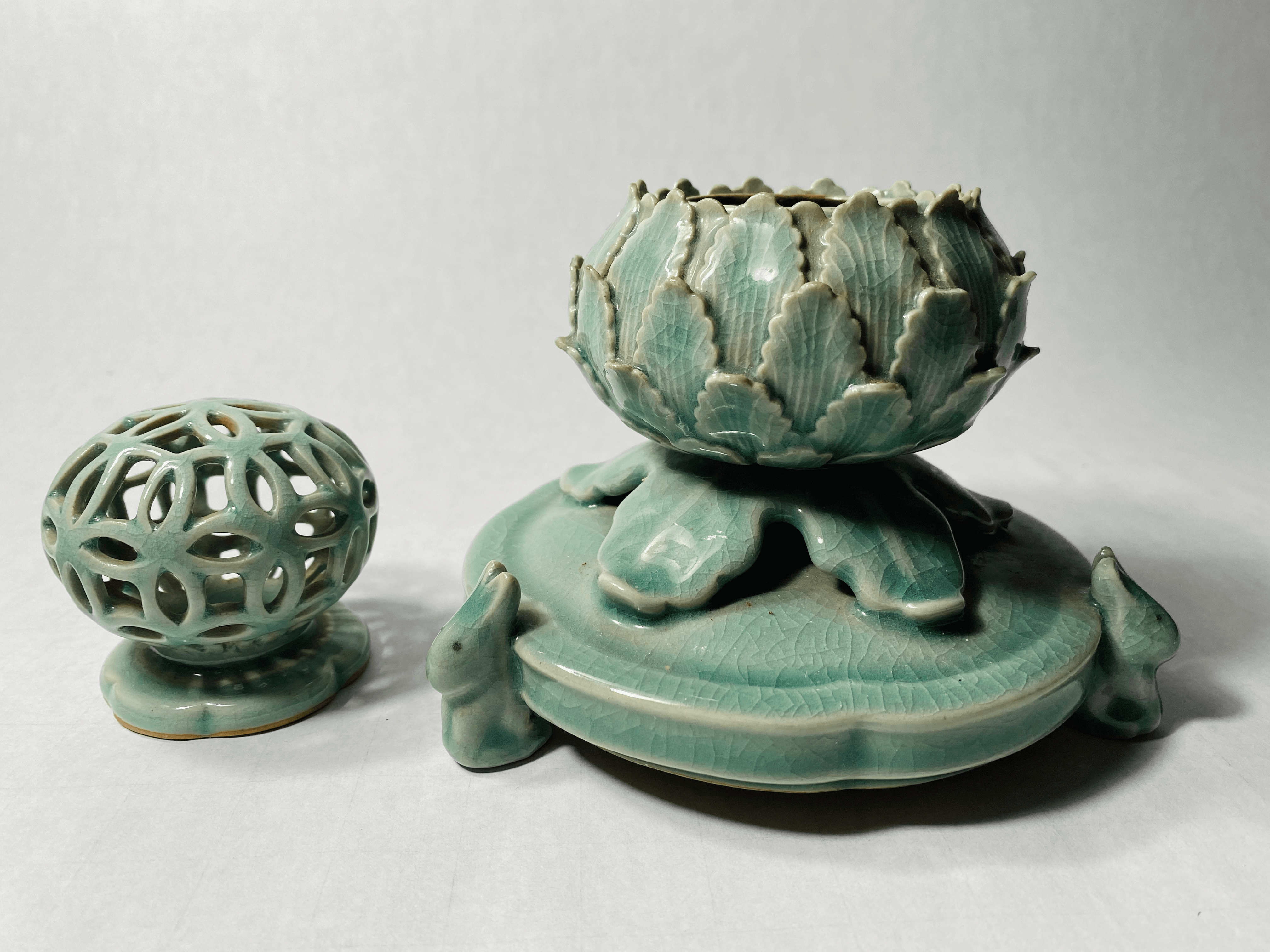 Antique Korean Celadon Reticulated Censers