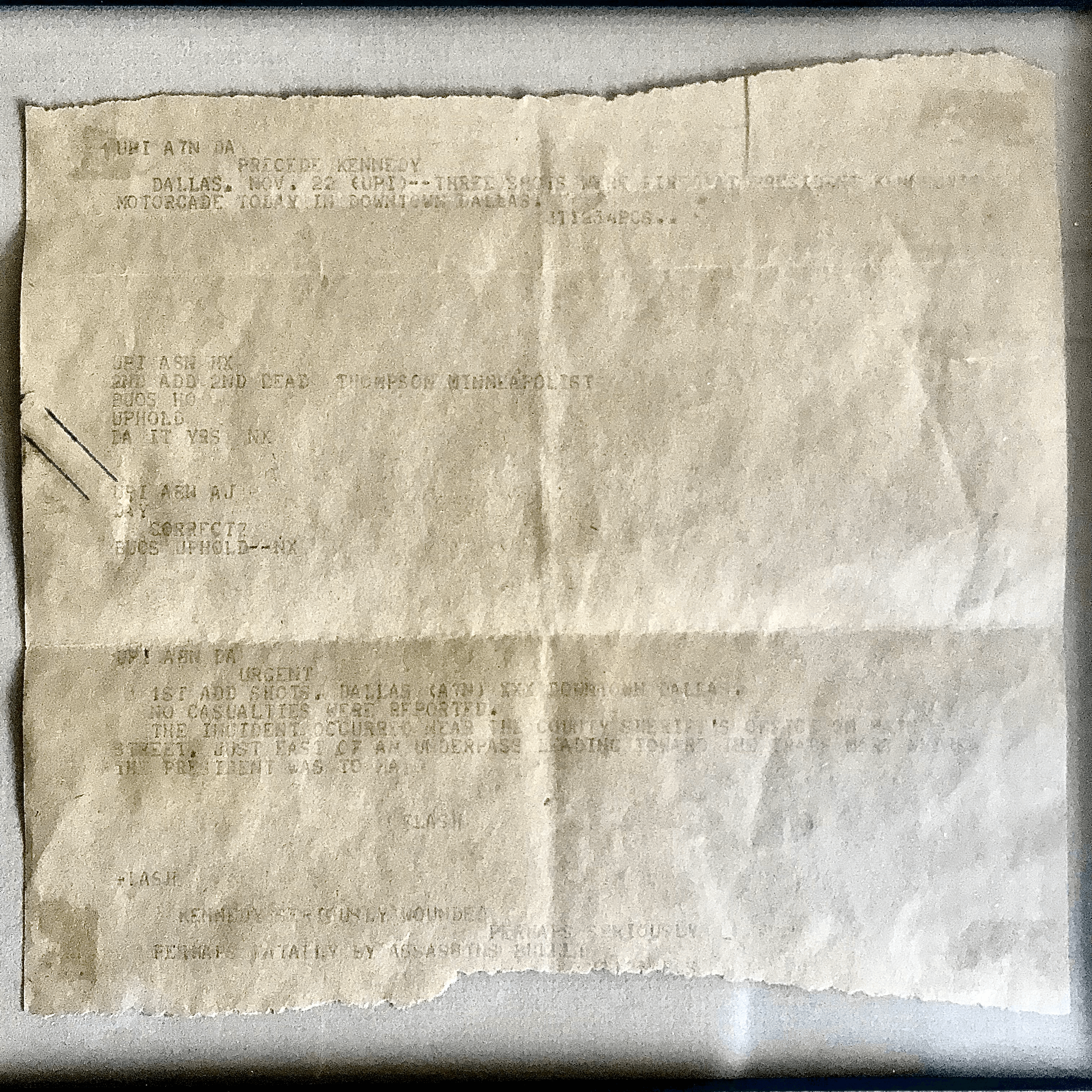 JFK Three Shots Were Fired UPI Teletype November 22, 1963
