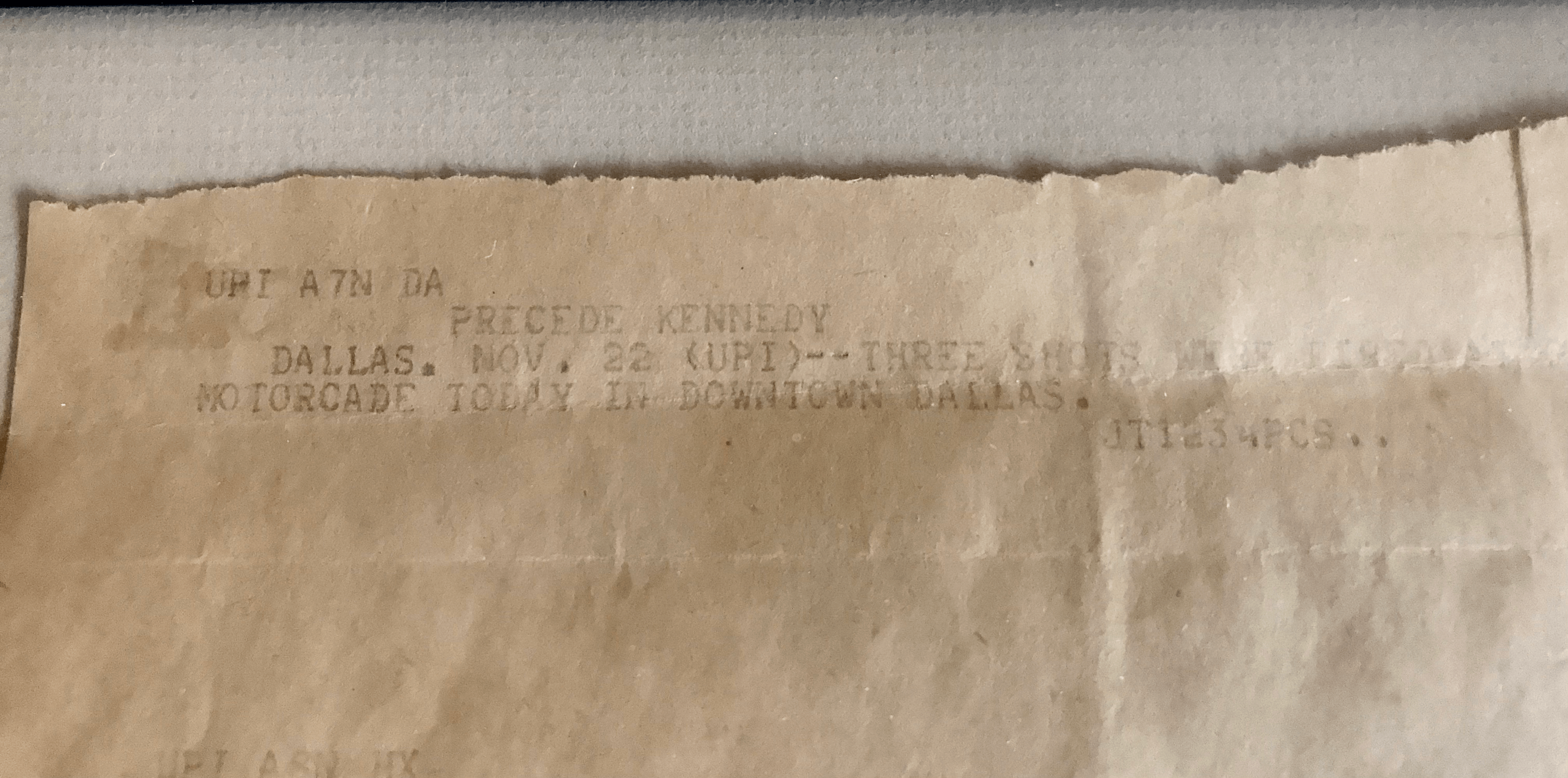 JFK Three Shots Were Fired UPI Teletype November 22, 1963