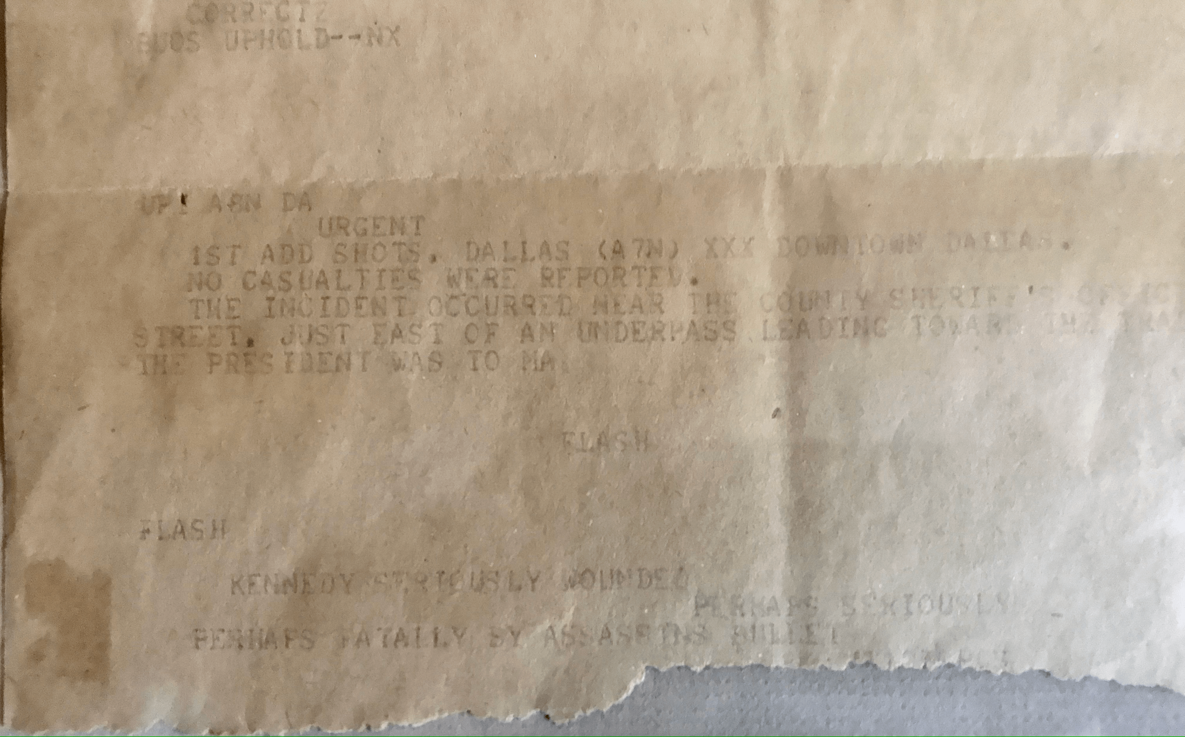 JFK Three Shots Were Fired UPI Teletype November 22, 1963