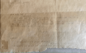 JFK Three Shots Were Fired UPI Teletype November 22, 1963