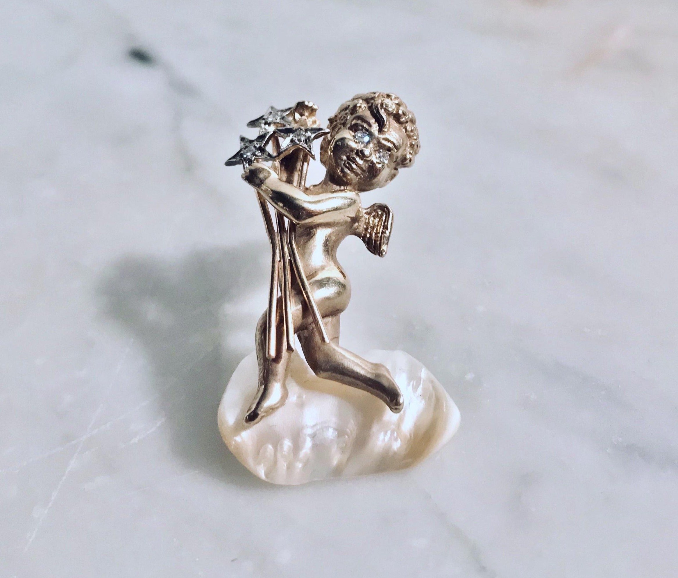 14K Gold Cupid with Diamonds - Tuxedo Park Junk Shop