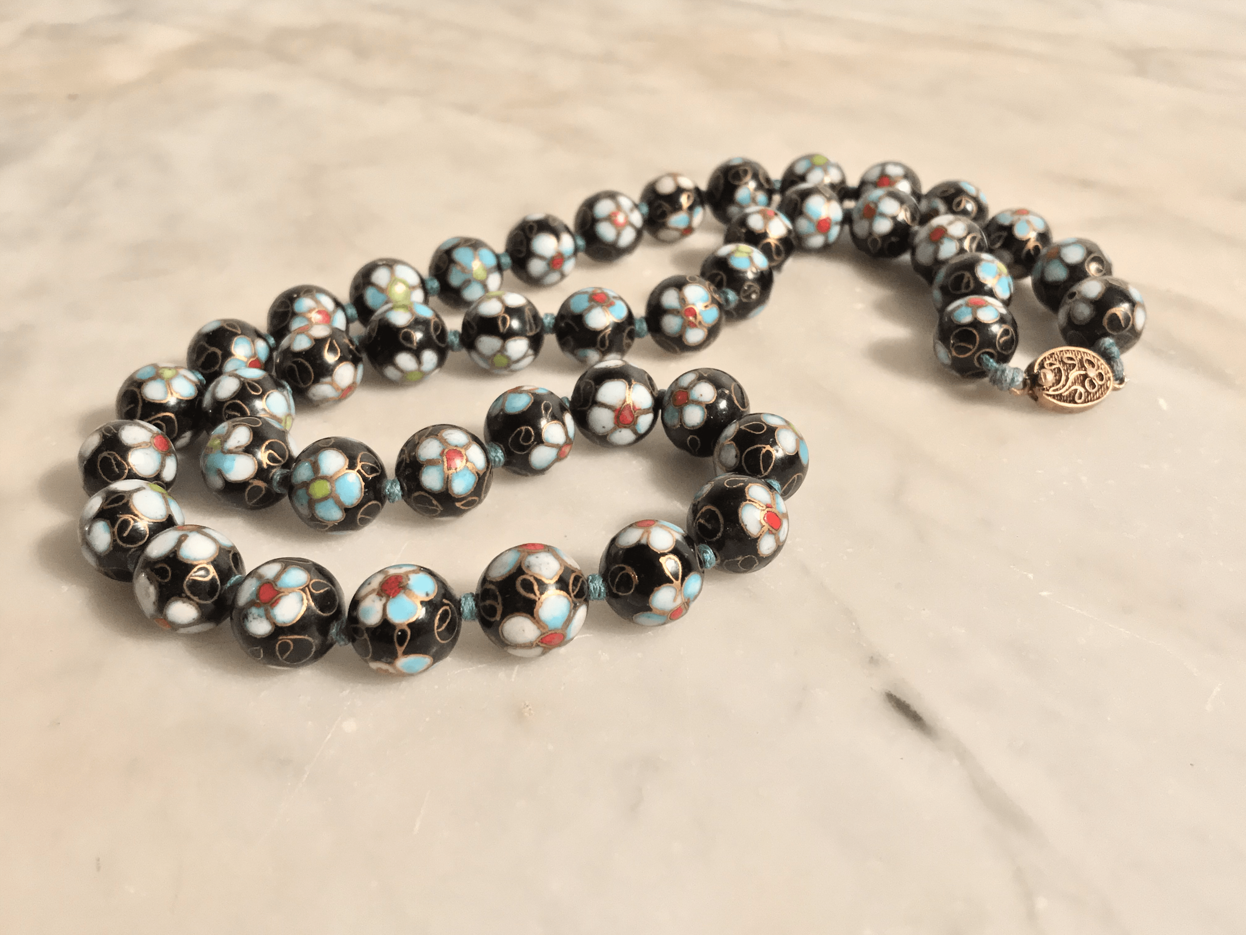 Black Floral Cloisonné Beaded Necklace - Tuxedo Park Junk Shop