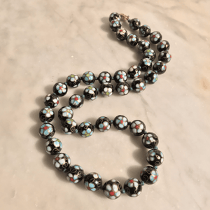 Black Floral Cloisonné Beaded Necklace - Tuxedo Park Junk Shop