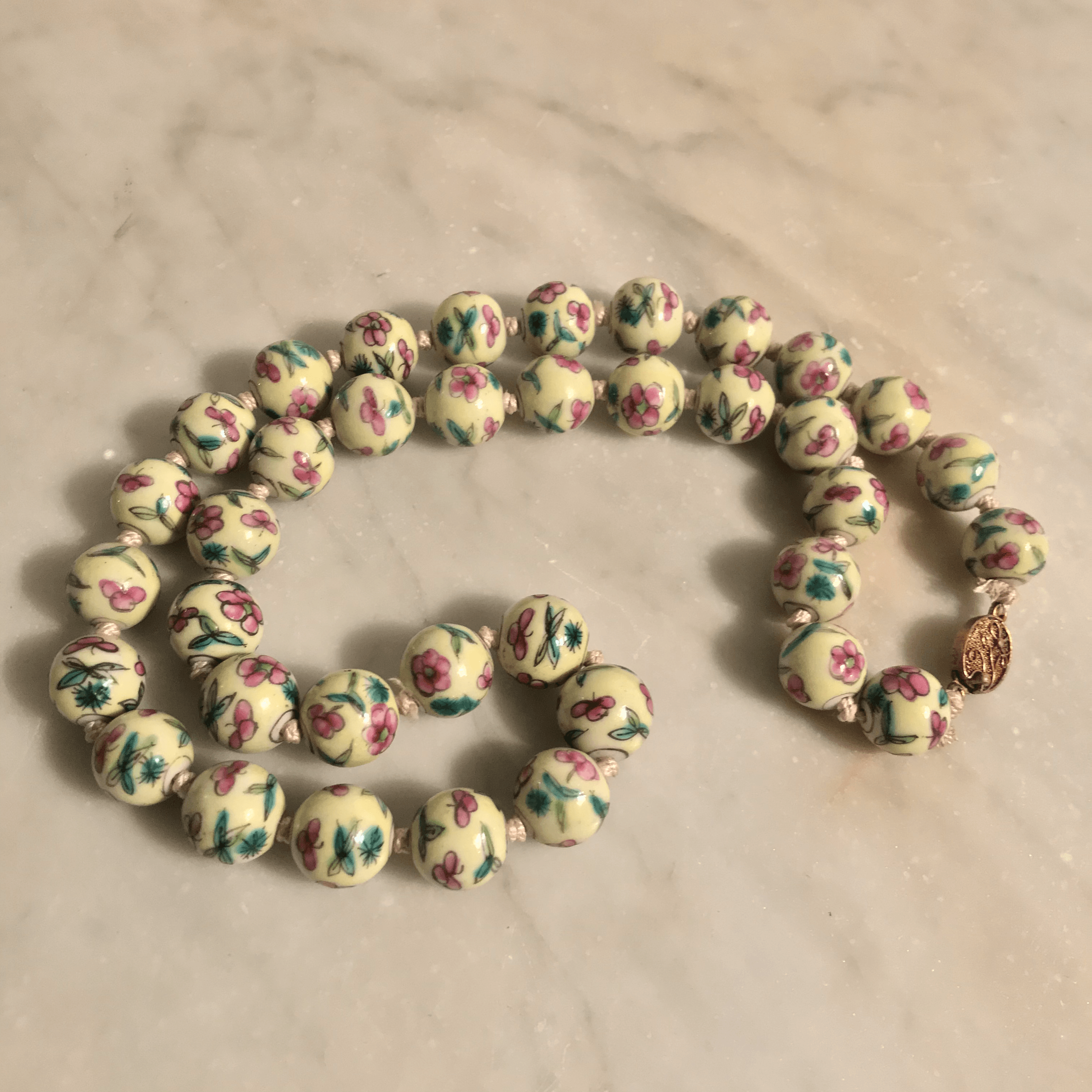 Hand-Painted Floral Porcelain Necklace - Tuxedo Park Junk Shop