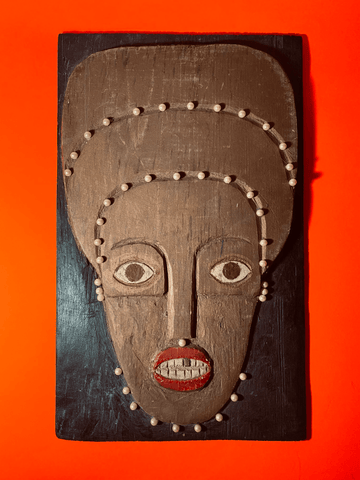 Carved Wood Folk Art Portrait - Tuxedo Park Junk Shop