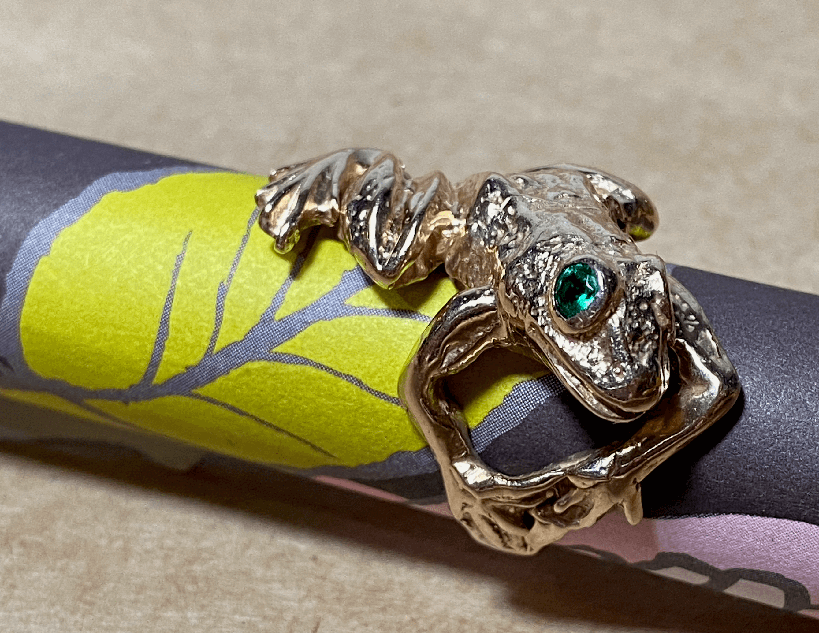 14K Gold and Tourmaline Tree Frog Ring