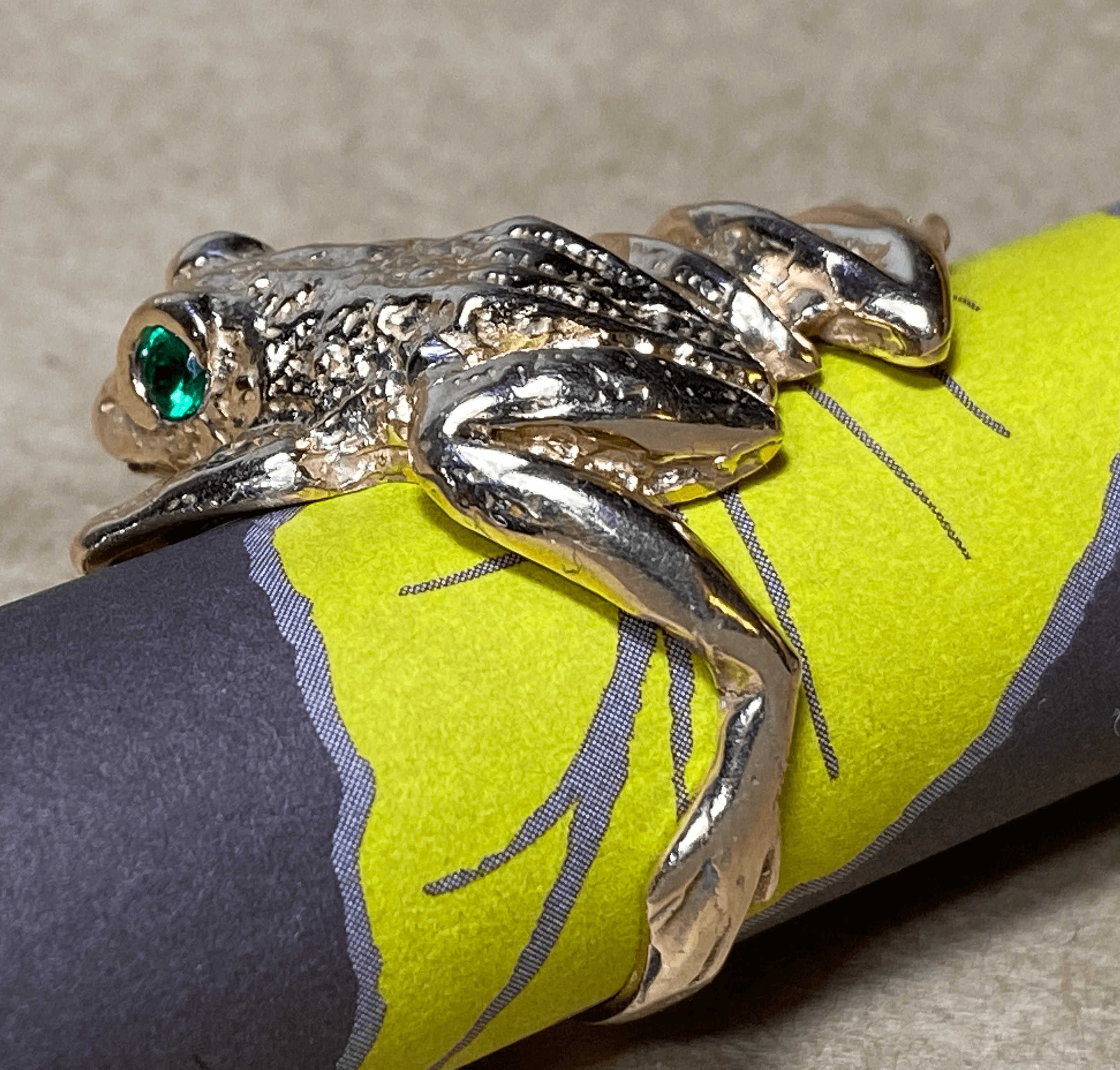 14K Gold and Tourmaline Tree Frog Ring