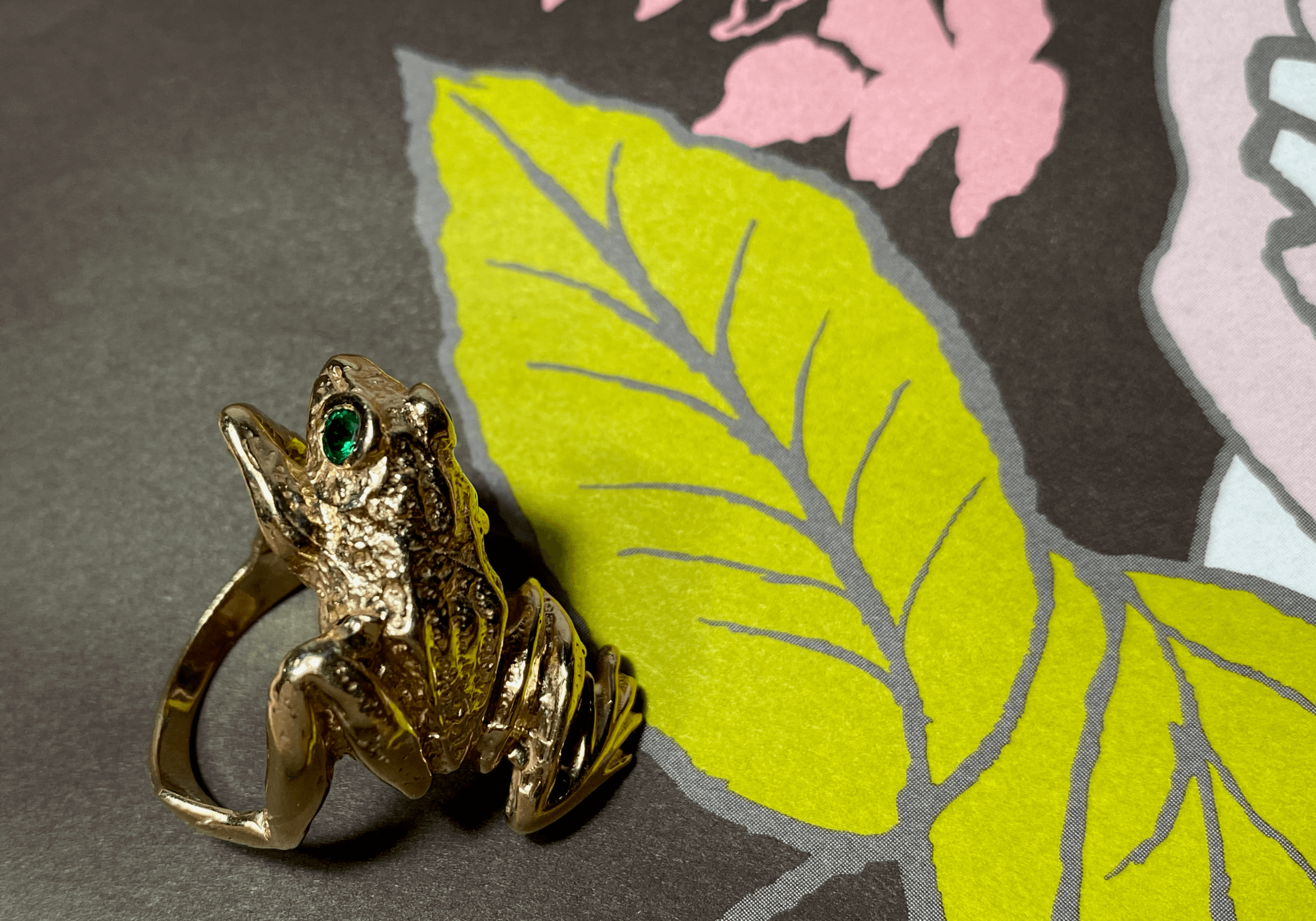 14K Gold and Tourmaline Tree Frog Ring