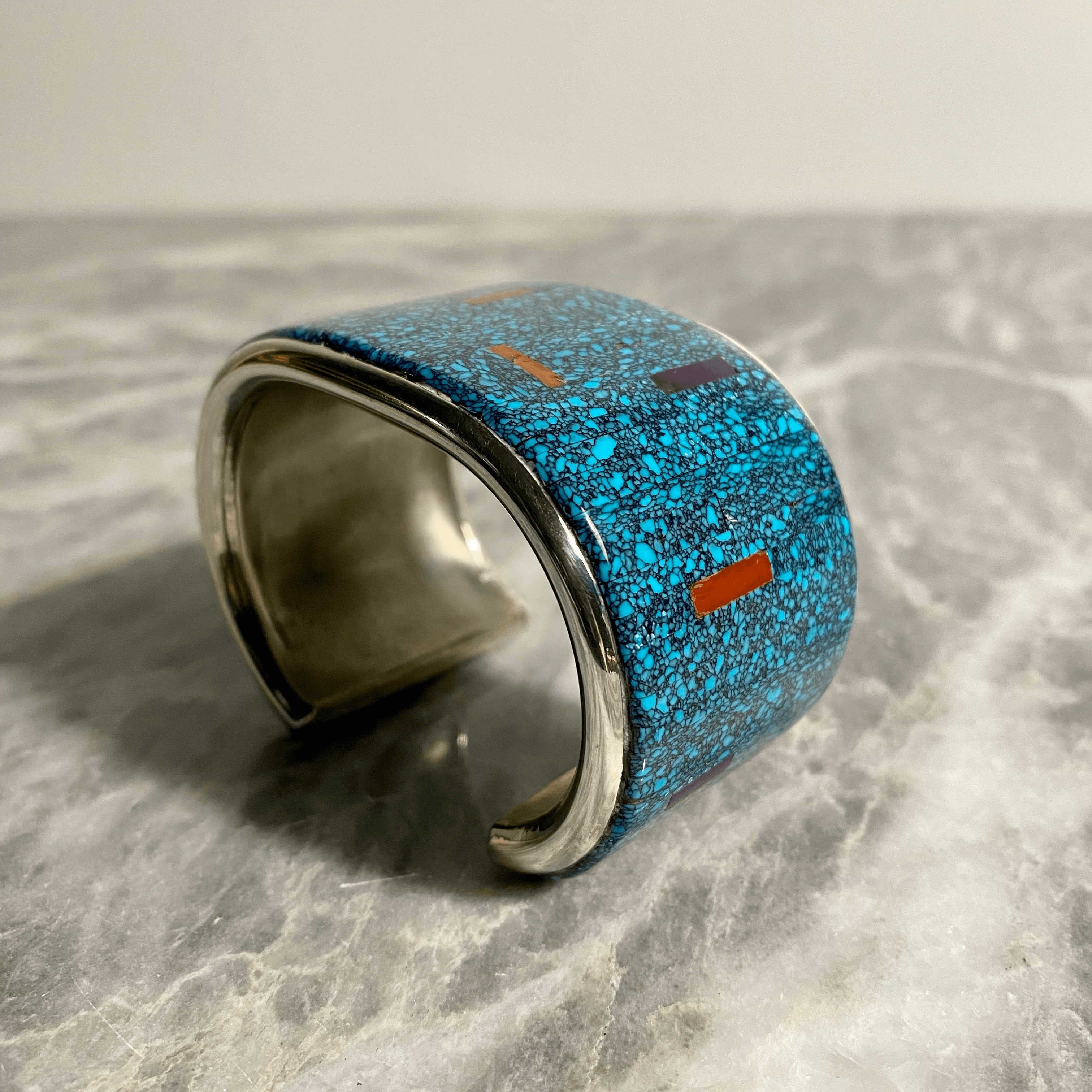 Mark Yazzie Turquoise Coral Lapis Cuff - Tuxedo Park Junk Shop