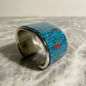 Mark Yazzie Turquoise Coral Lapis Cuff - Tuxedo Park Junk Shop