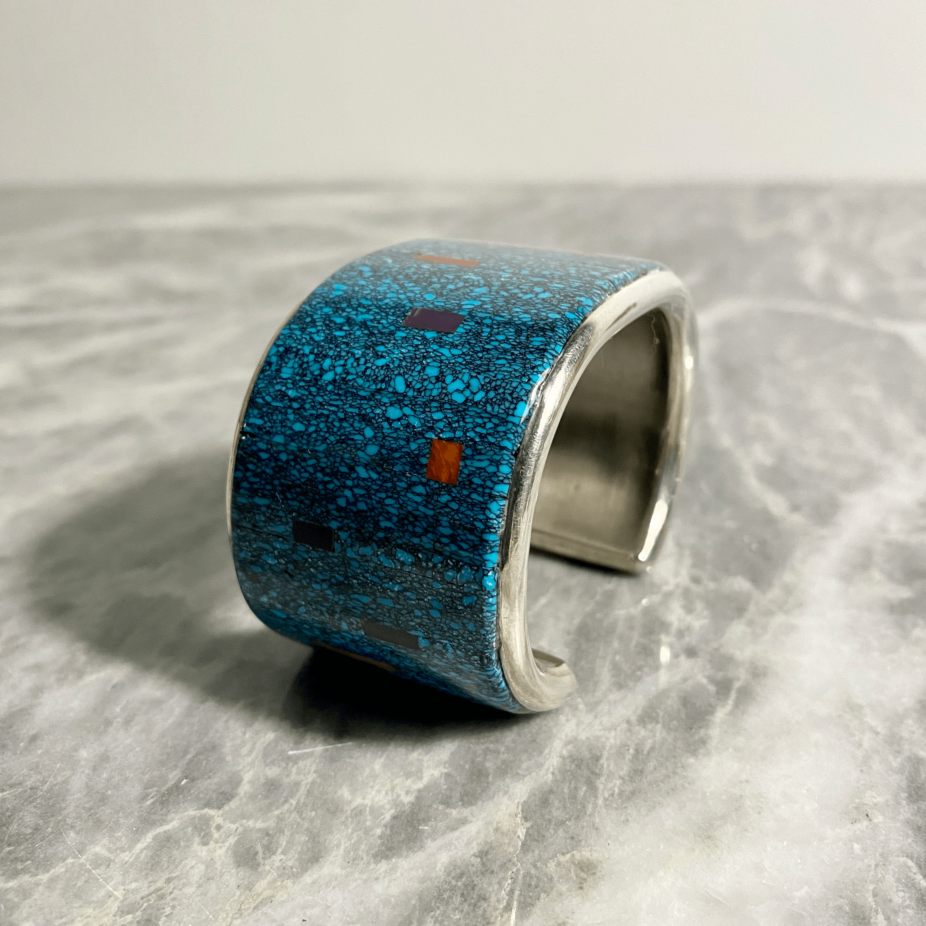 Mark Yazzie Turquoise Coral Lapis Cuff - Tuxedo Park Junk Shop