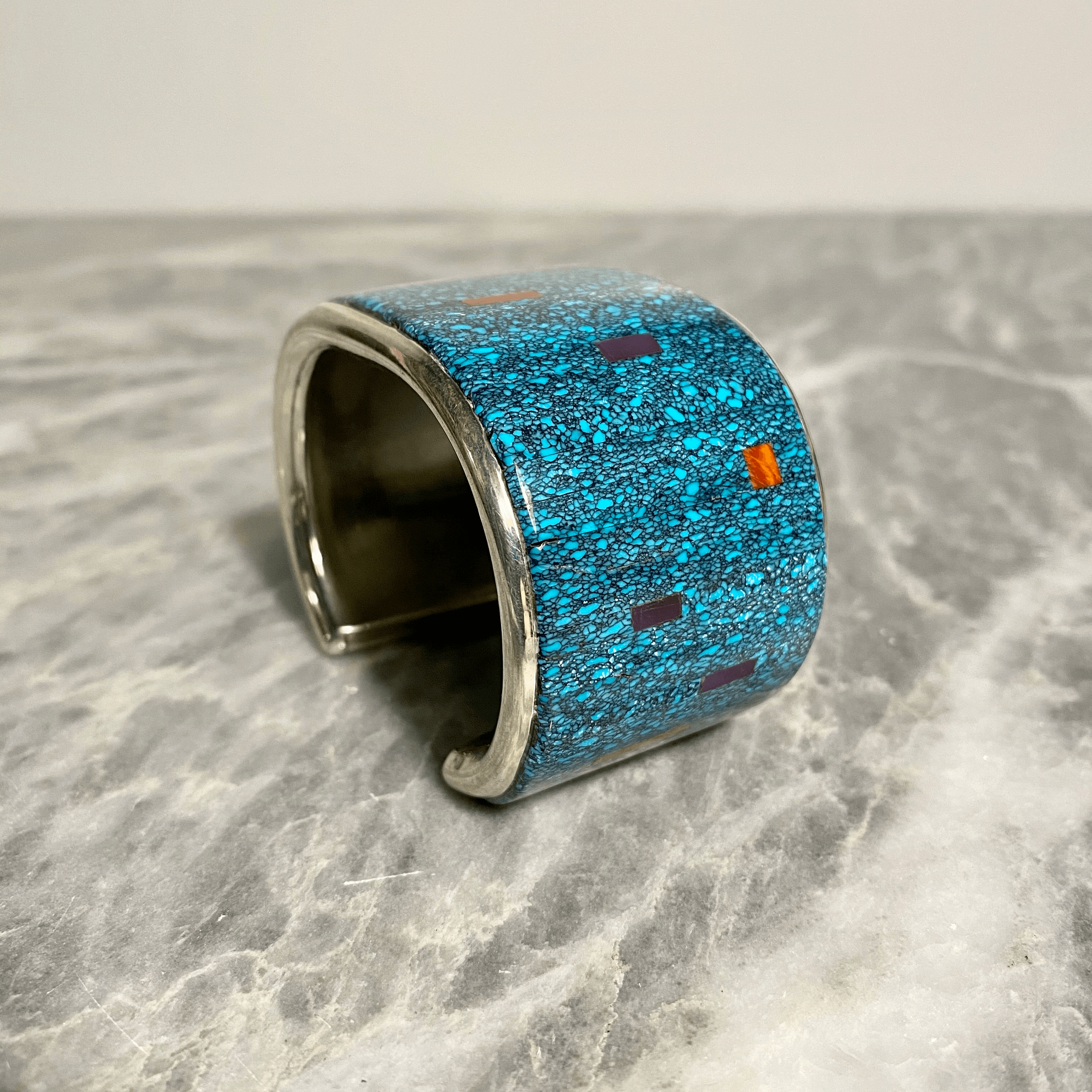 Mark Yazzie Turquoise Coral Lapis Cuff - Tuxedo Park Junk Shop