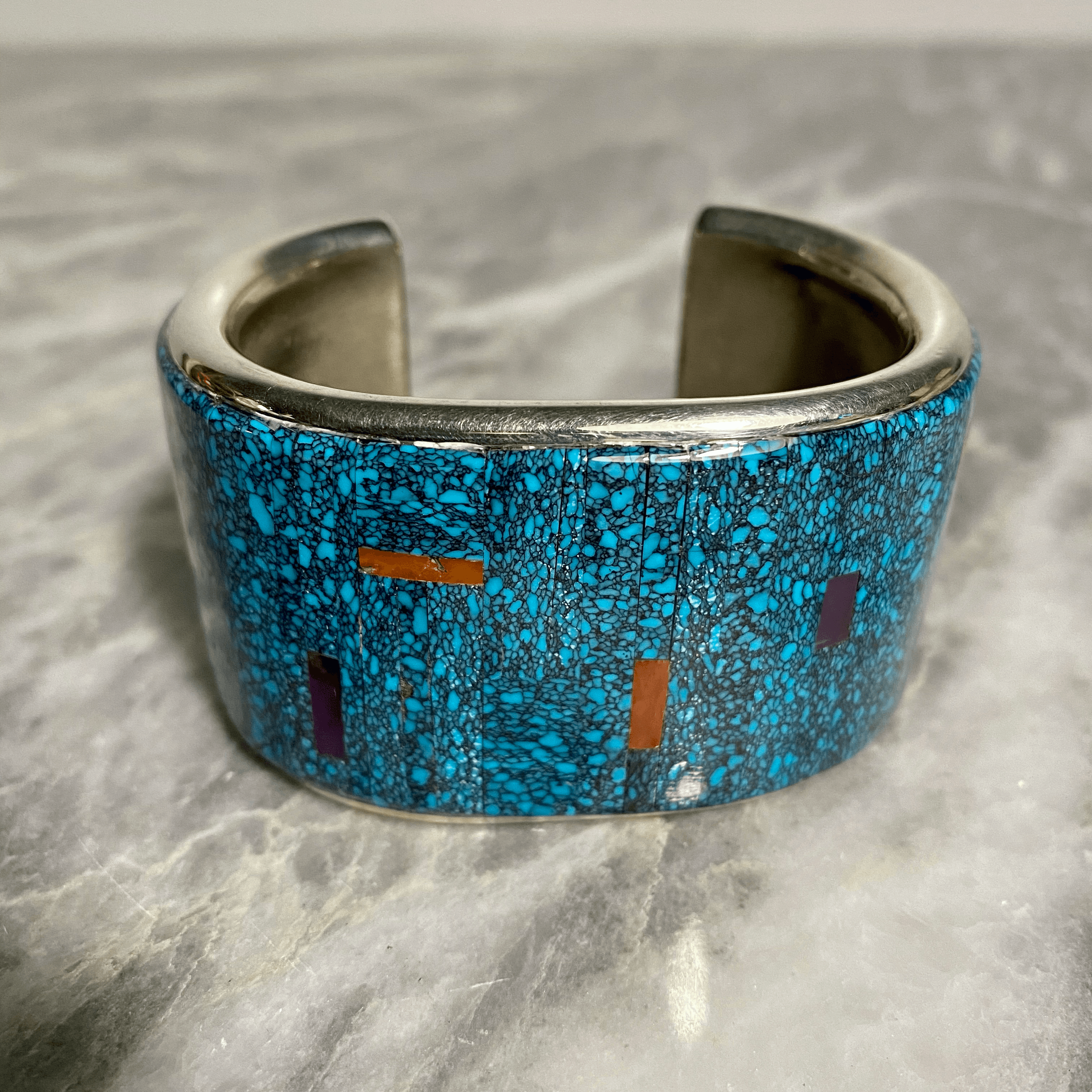 Mark Yazzie Turquoise Coral Lapis Cuff - Tuxedo Park Junk Shop