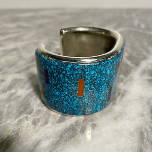 Mark Yazzie Turquoise Coral Lapis Cuff - Tuxedo Park Junk Shop