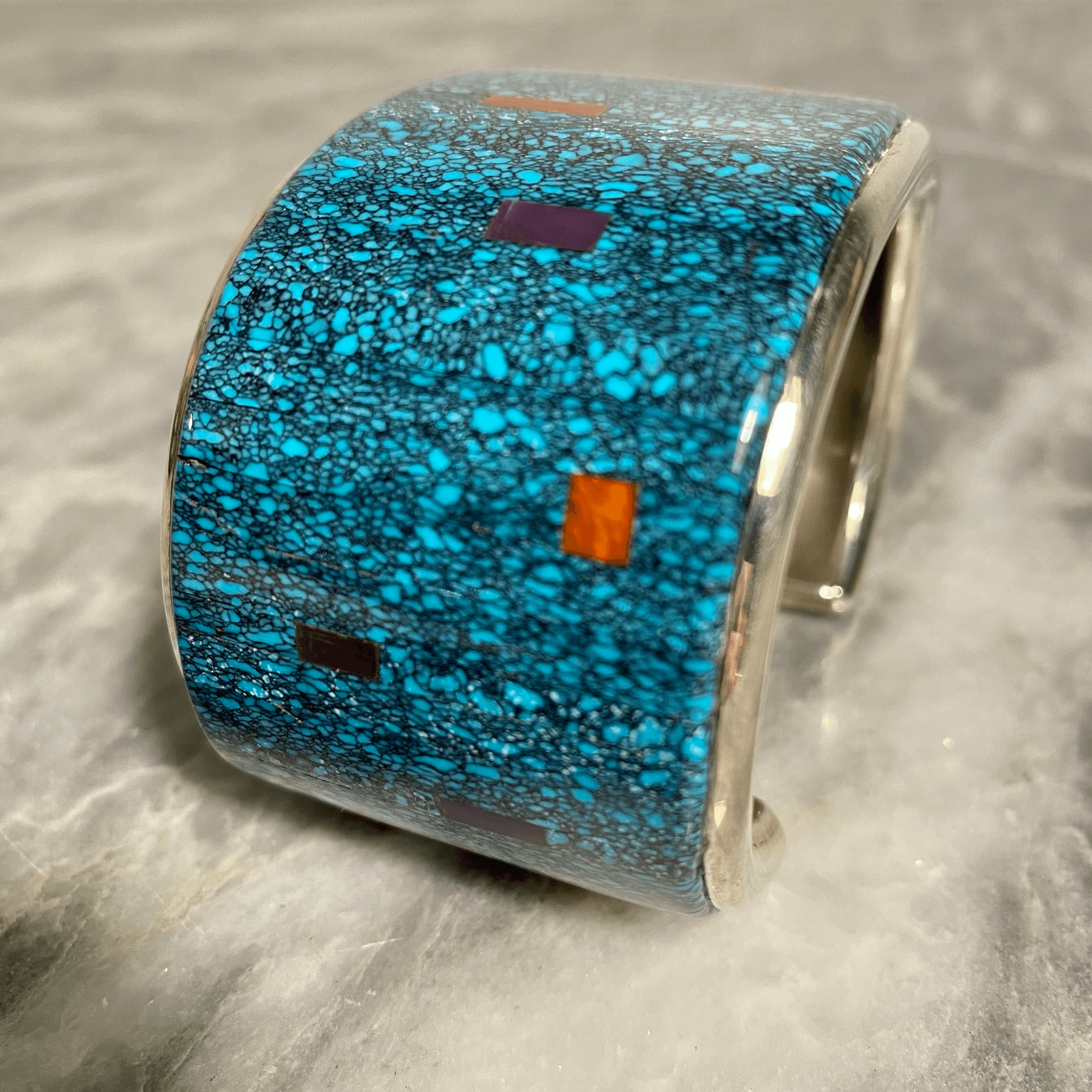 Mark Yazzie Turquoise Coral Lapis Cuff - Tuxedo Park Junk Shop