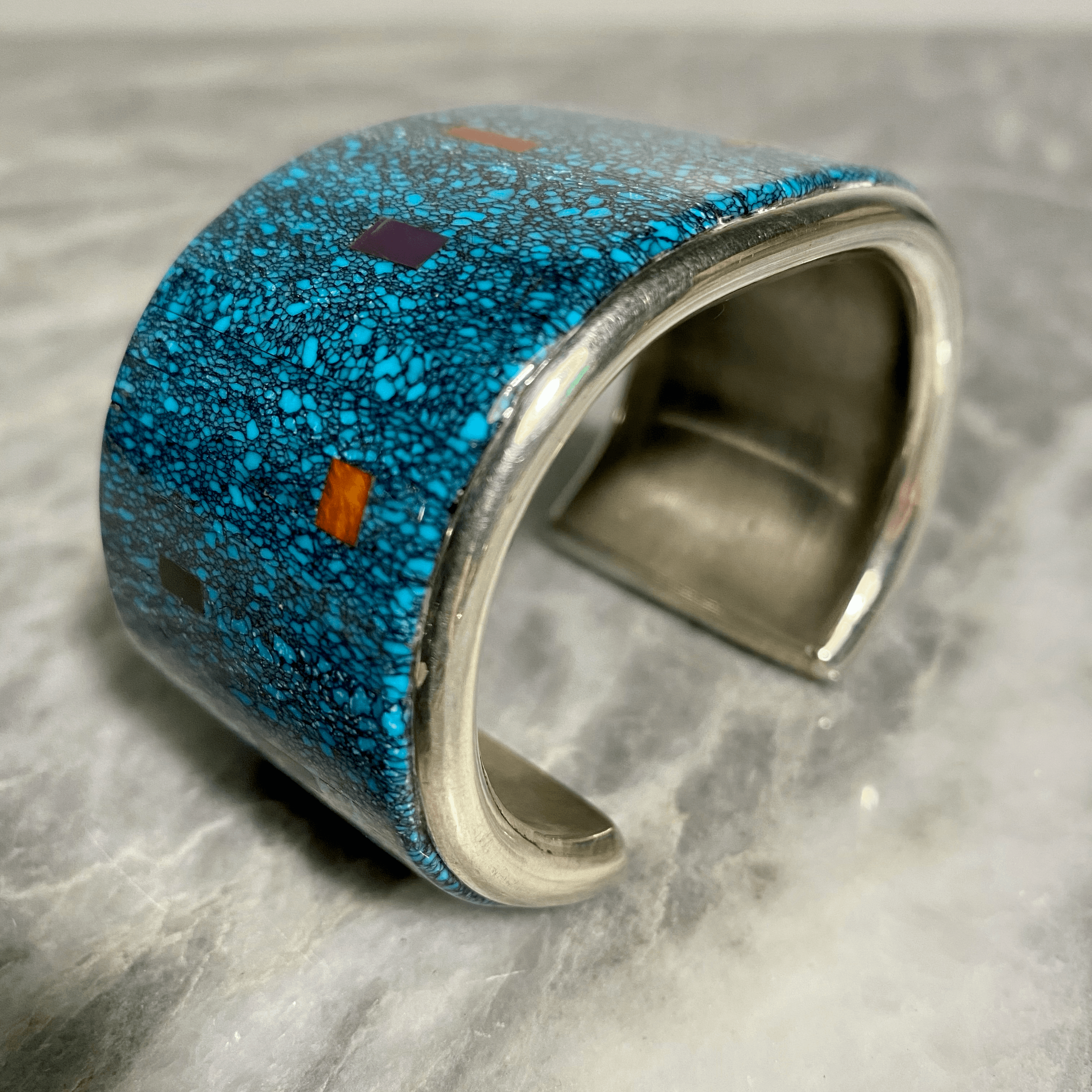 Mark Yazzie Turquoise Coral Lapis Cuff - Tuxedo Park Junk Shop