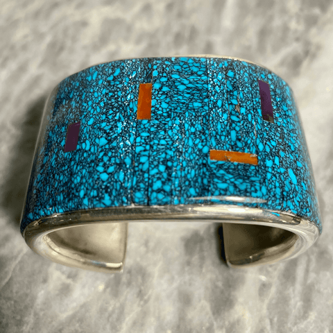 Mark Yazzie Turquoise Coral Lapis Cuff - Tuxedo Park Junk Shop