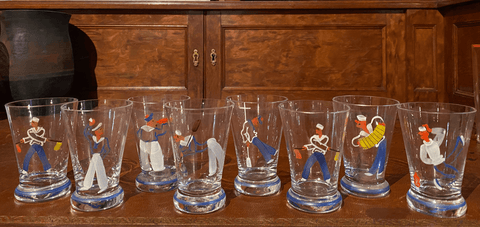 Eight Vintage Sailor Cocktail Glasses