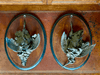 Deux French Tableau De Chasse en Spelter Bronze Sur Médaillon De Bois by Paul Comoléra