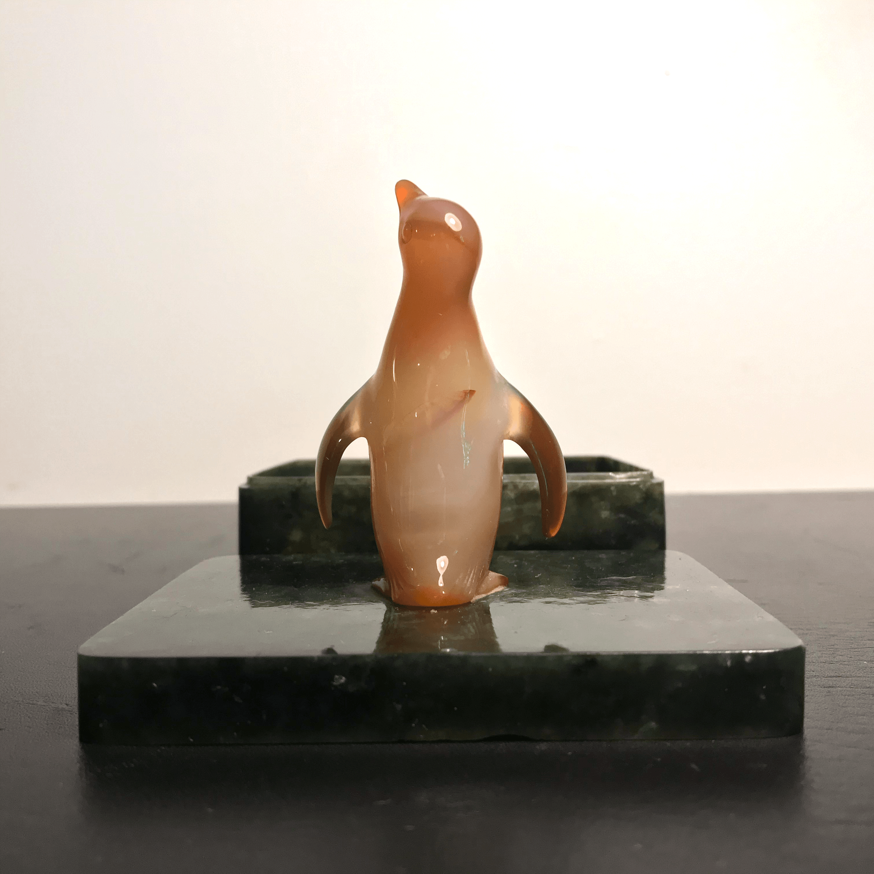 Spinach Jade Box with Chalcedony Penguin - Tuxedo Park Junk Shop