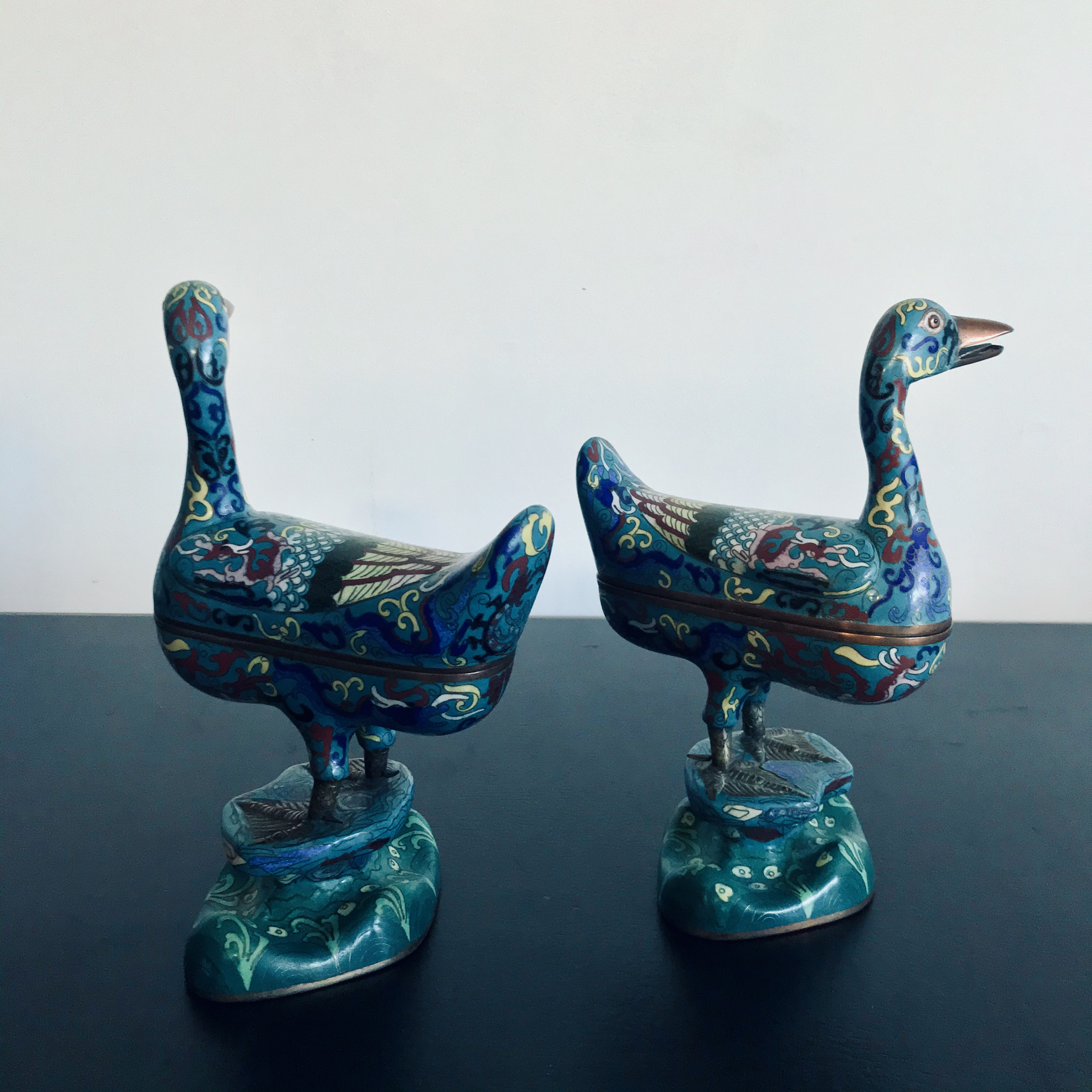 A Fine Pair of Cloisonné Duck Censers, 19th Century